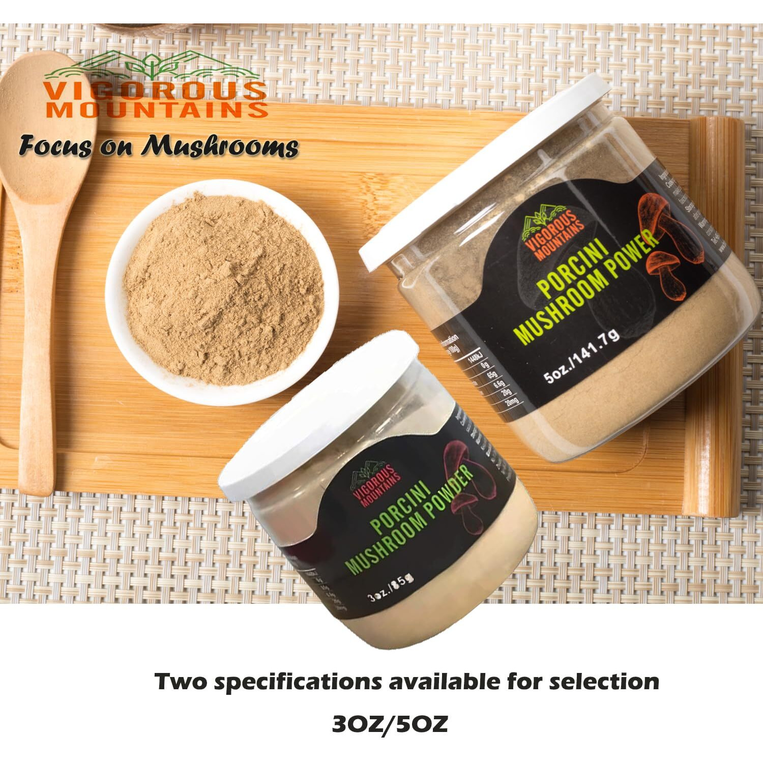 Vigorous Mountains Dried Porcini Mushroom Seasoning Powder For Cooking, Salt Free Beef Broth Powdered Sauce Add Instant Flavor And Depth To All Your Favorite Dishes 3 Oz