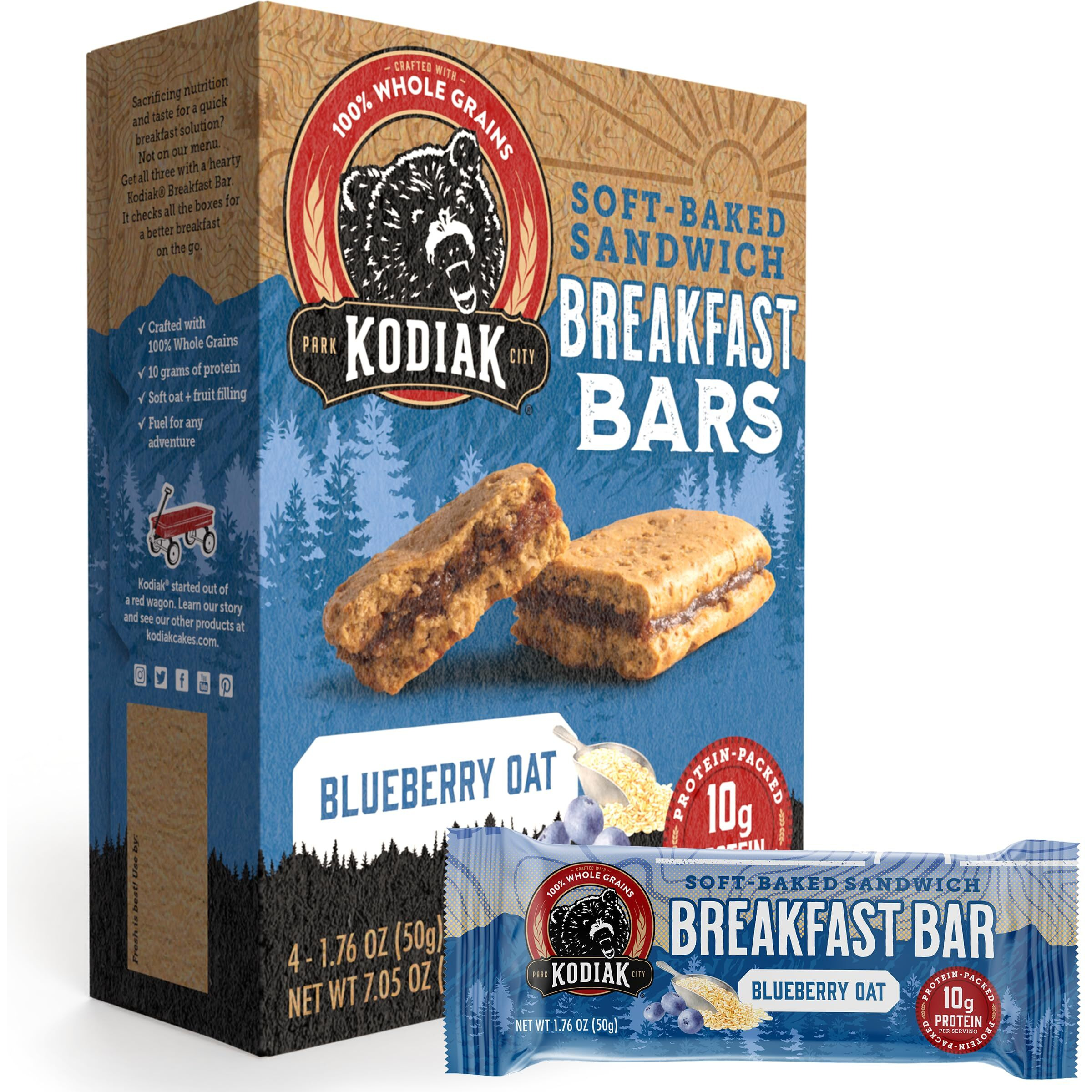 Kodiak Cakes Soft Baked Sandwich Breakfast Bar, Blueberry Oat, High Protein, 100% Whole Grains, 12 Boxes With 4 Bars Each (48 Bars Total)