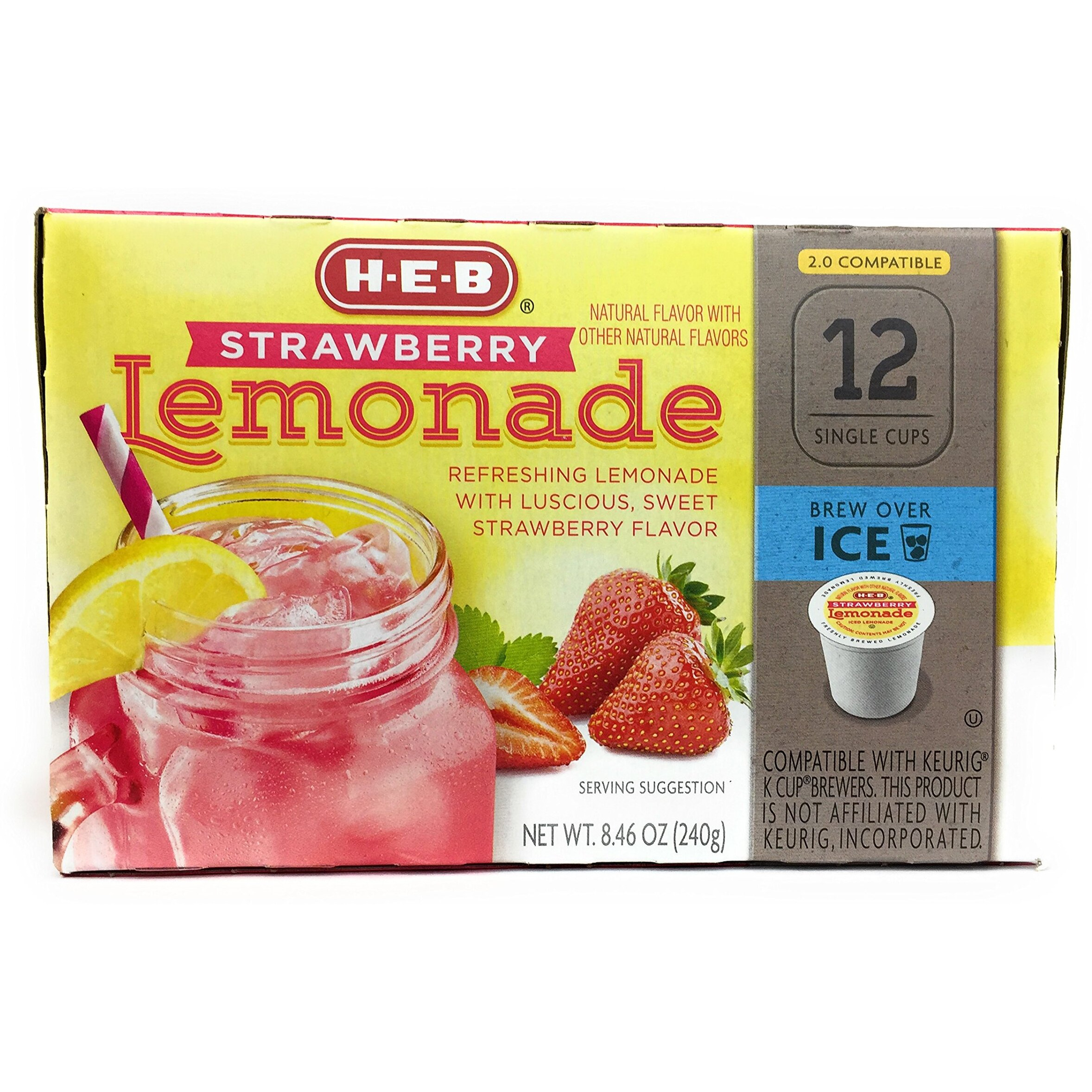Heb Brew Over Ice, Strawberry Lemonade Single Serve Cups Compatible With Keurig 2.0, 12 Cts