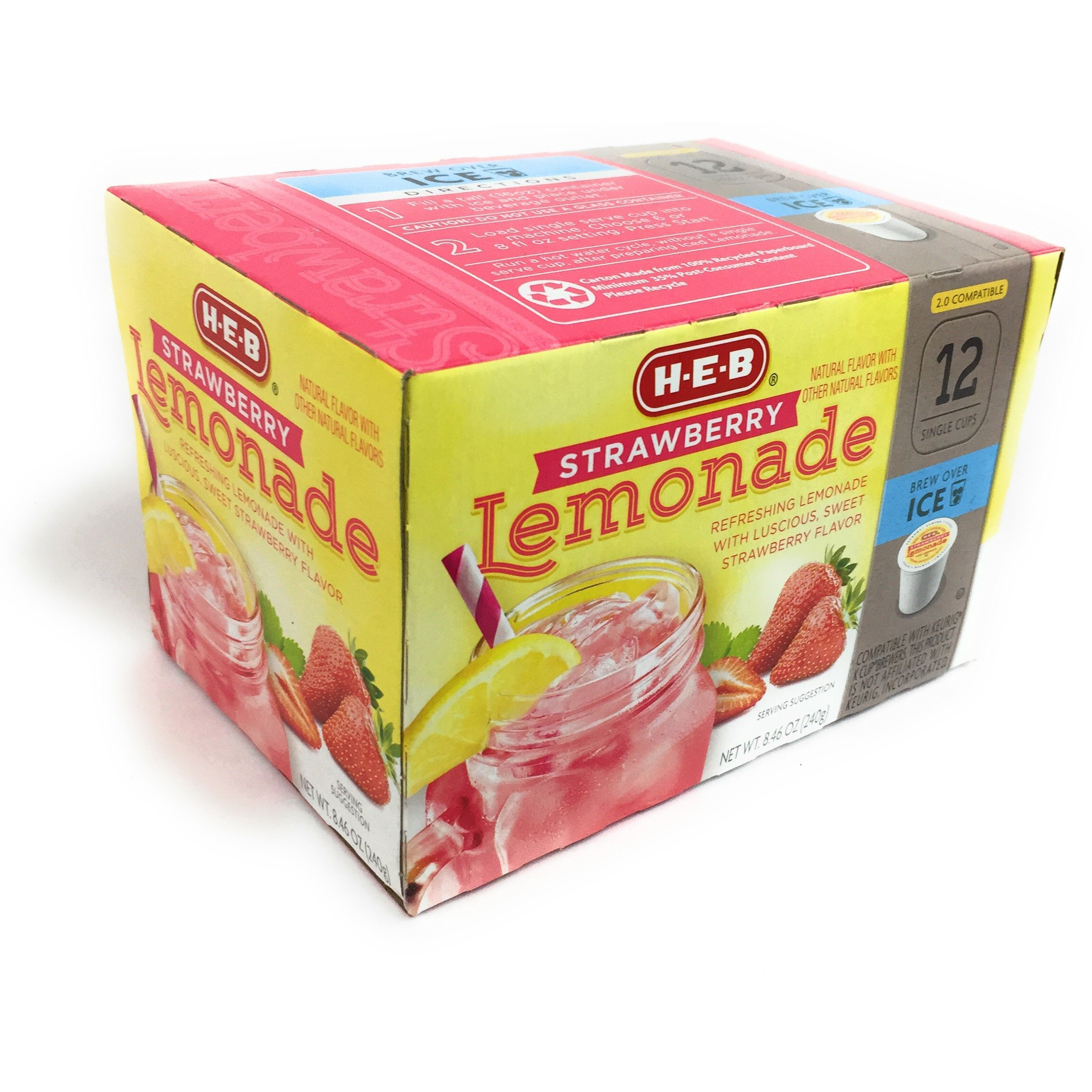 Heb Brew Over Ice, Strawberry Lemonade Single Serve Cups Compatible With Keurig 2.0, 12 Cts