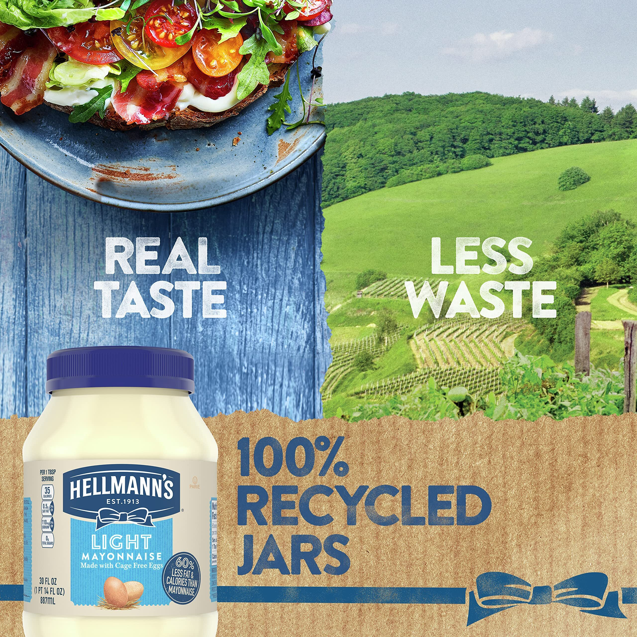 Hellmann's Light Mayonnaise Light Mayo 3 Count For A Creamy Condiment For Sandwiches And Simple Meals 60% Less Fat And Calories Than Regular Mayonnaise 30 Oz
