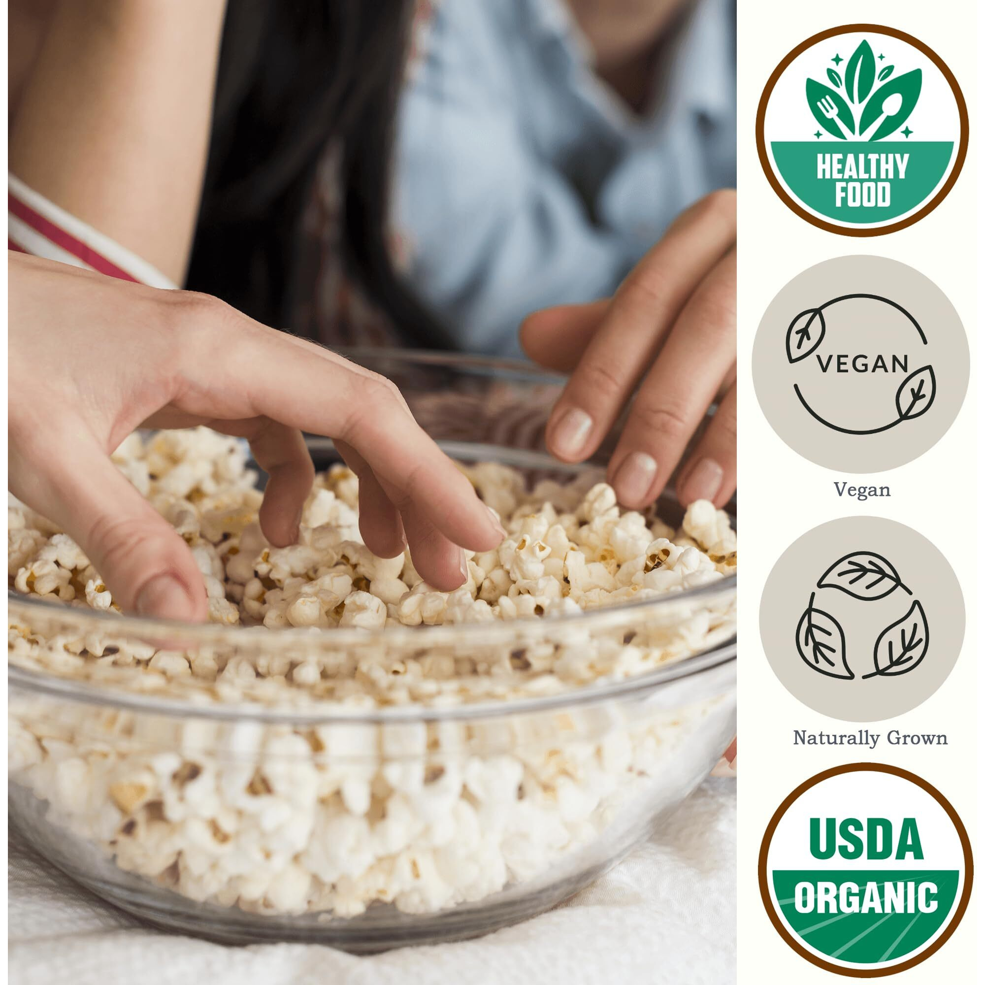 Be Still Farms White Organic Popcorn Kernels Hulless Uncooked 2.8Lb - Corn Ideal For Popping - Healthy Microwave Snacks Great For Movie Night - Usa Grown | Vegan | Non-Gmo | Usda Certified