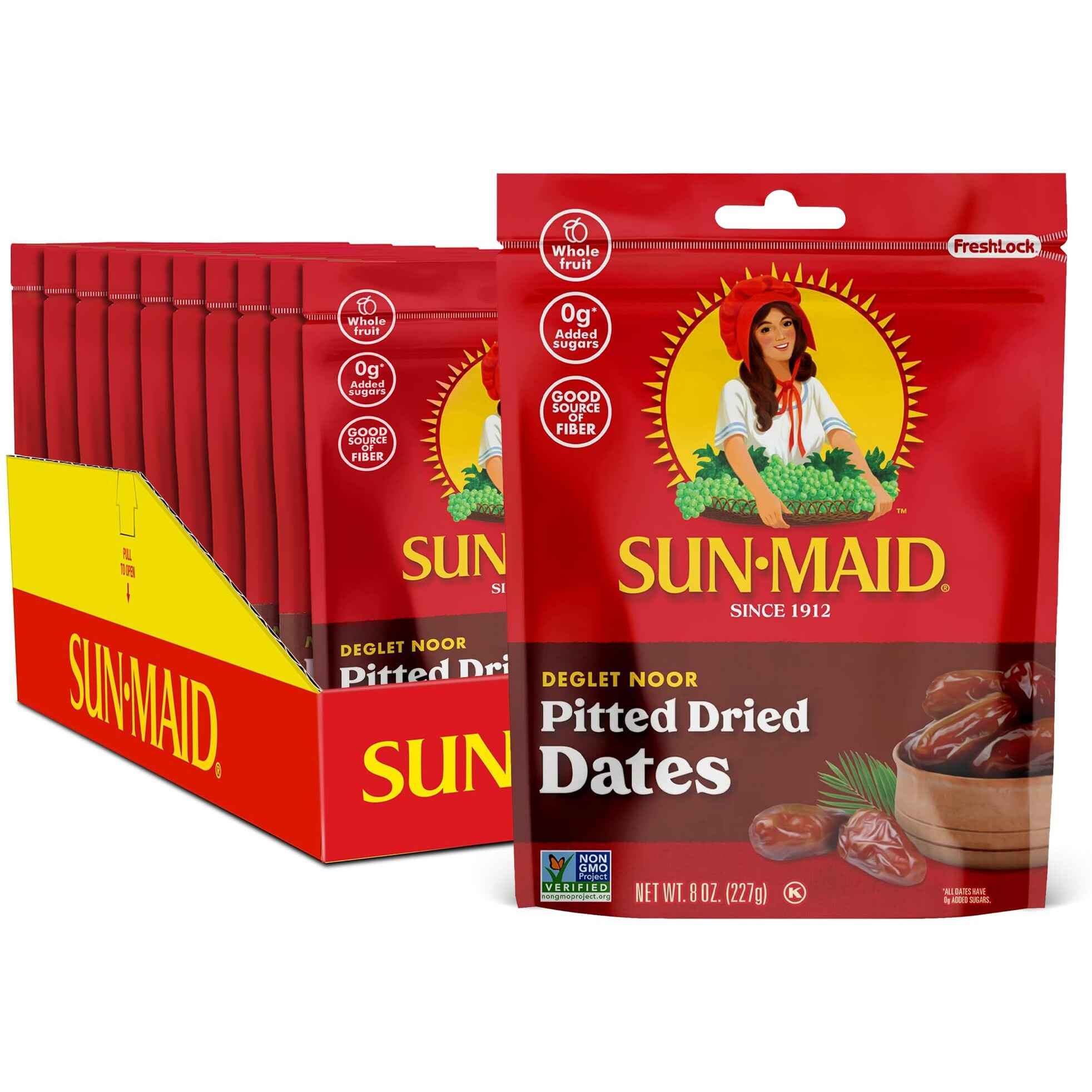 Sun-Maid Deglet Noor Pitted Dried Dates - (Pack Of 10) 8 Oz Resealable Bag - Pitted Deglet Noor Dates Dried Fruit Snack For Lunches, Snacks, And Natural Sweeteners