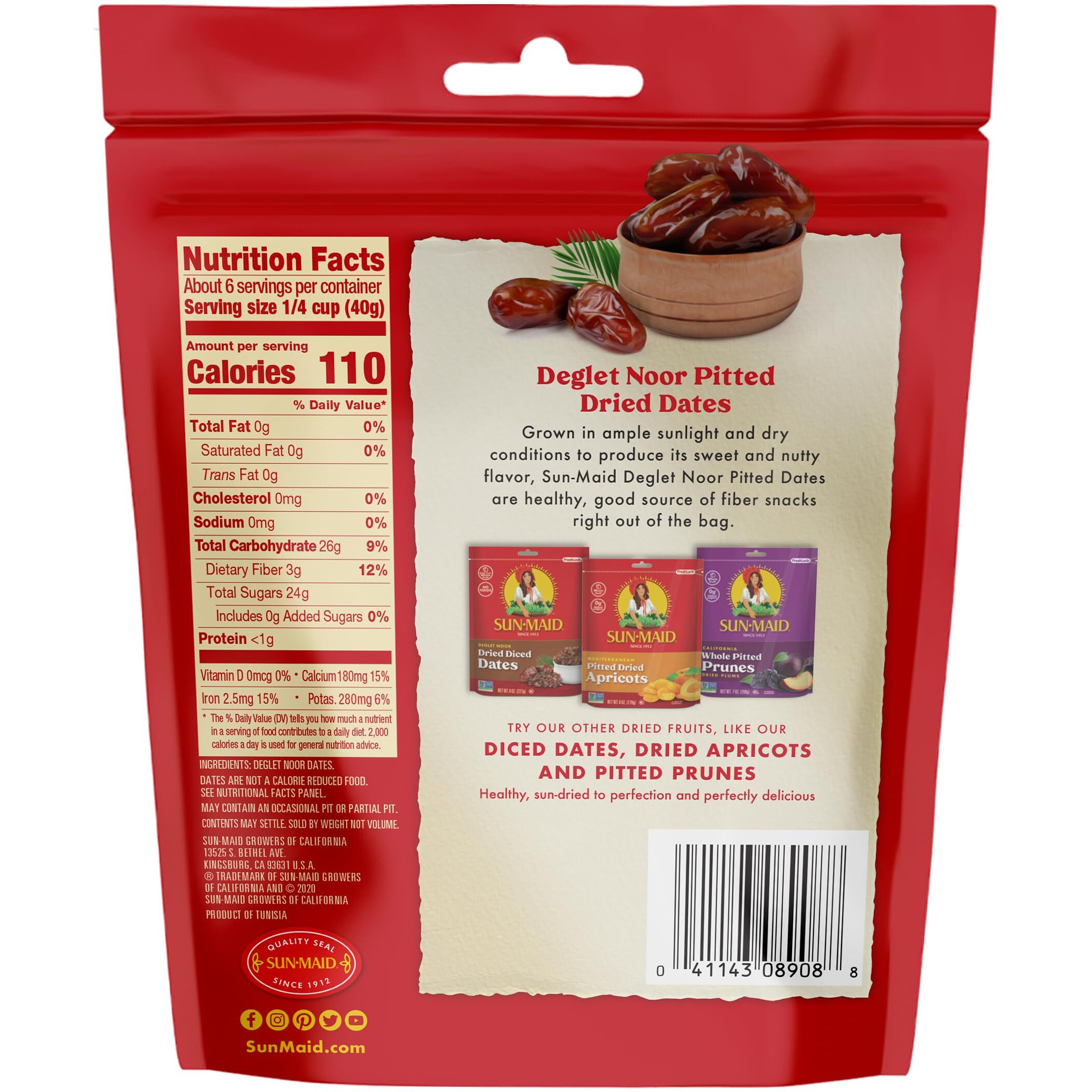 Sun-Maid Deglet Noor Pitted Dried Dates - (Pack Of 10) 8 Oz Resealable Bag - Pitted Deglet Noor Dates Dried Fruit Snack For Lunches, Snacks, And Natural Sweeteners