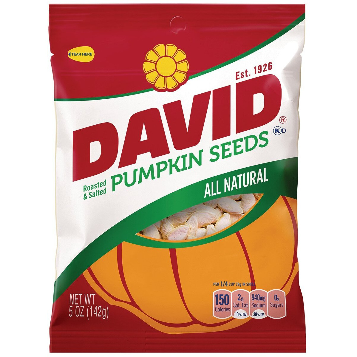 David Seeds Salted And Roasted Pumpkin Seeds, Keto Friendly Snack, 5 Oz Bags, 12 Pack