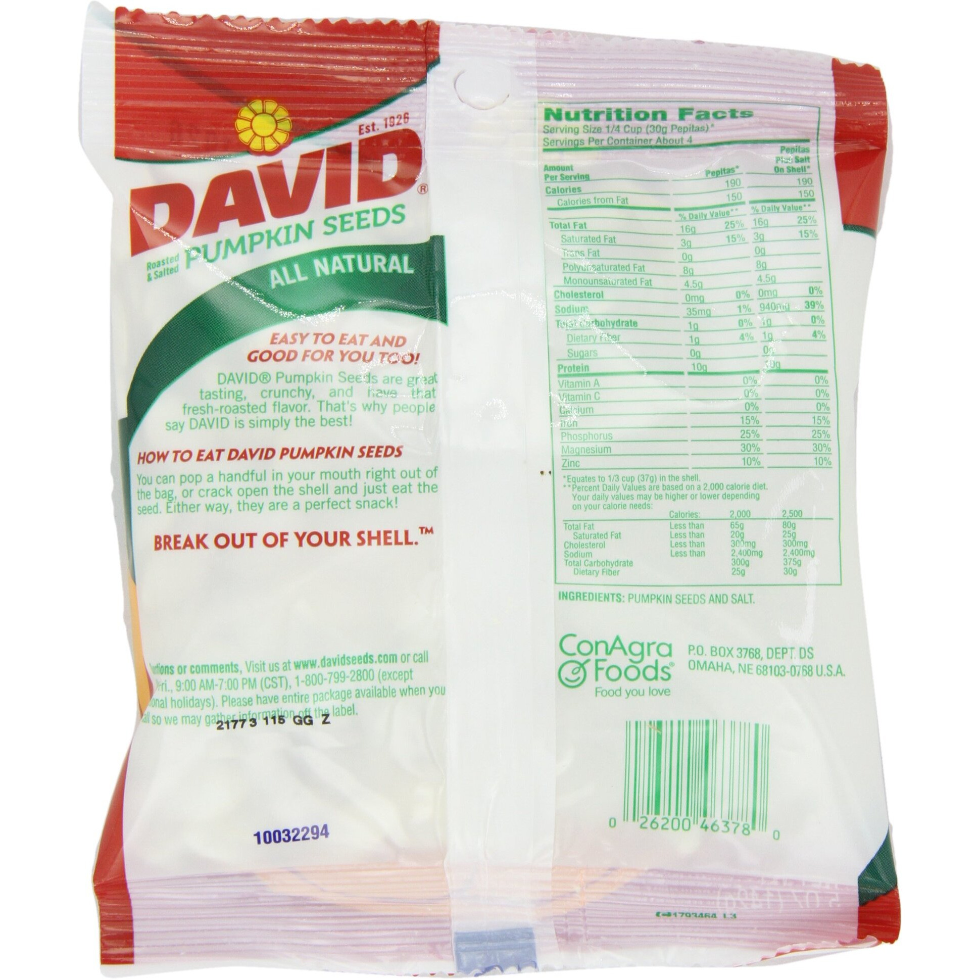 David Seeds Salted And Roasted Pumpkin Seeds, Keto Friendly Snack, 5 Oz Bags, 12 Pack