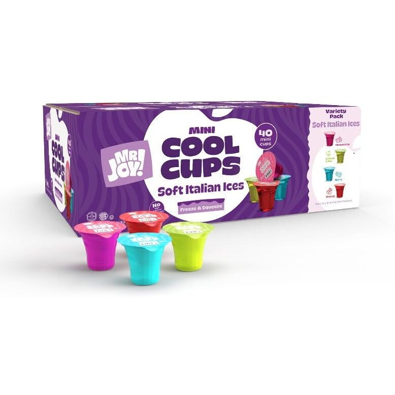 Mr. Joy Soft Italian Ices -Ships Non Frozen Assorted Flavors Mini Cool Cups Variety Pack (40 X 1.34Oz) - Freeze & Enjoy - 40 Pantry-Safe Mini Italian Ices Dessert Cups (1 Box (40 Cups))