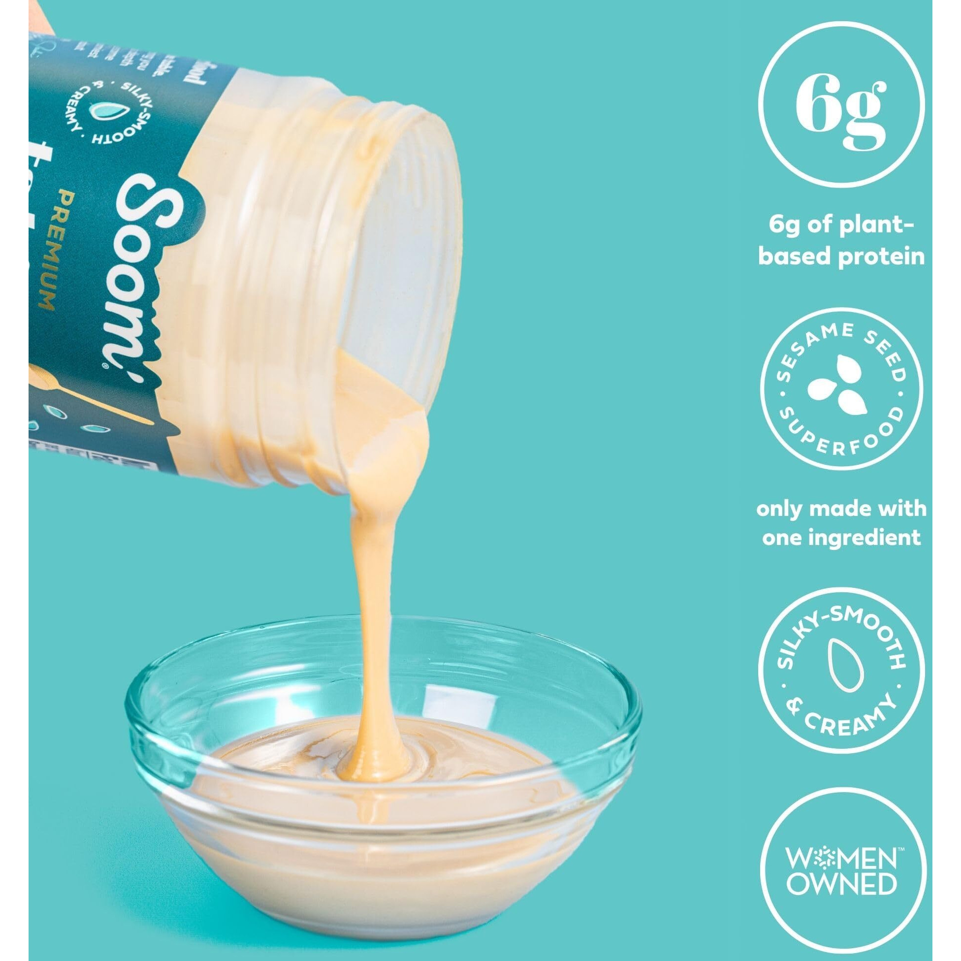 Soom Foods Sesame Tahini Paste Two Flavor Sampler (1) Premium Sesame Tahini 11Oz And (1) Chocolate Tahini Halva Spread Tahini 12Oz | Silky Smooth Texture In Hummus, Dips, Dressings, Baked Goods | Vegan, Nut-Free, Gluten-Free