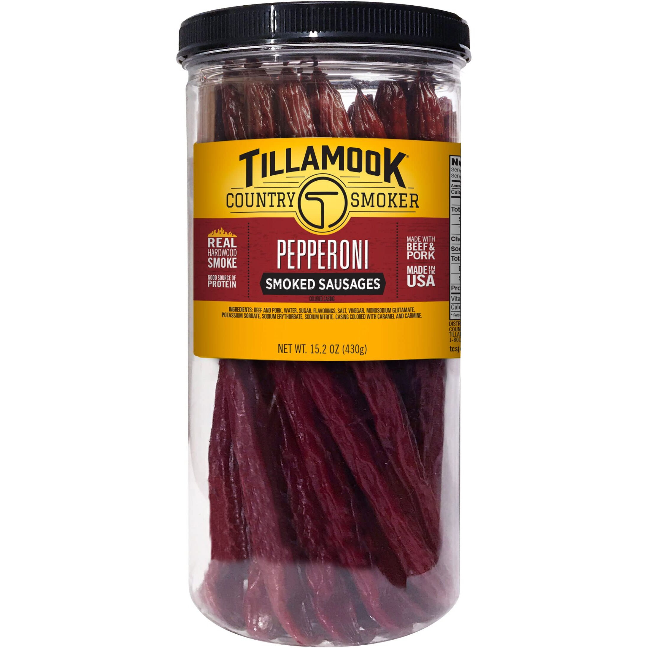 Tillamook Country Smoker Real Hardwood Smoked Sausages, Pepperoni, 15.2 Ounce Tall Jar, 20 Count