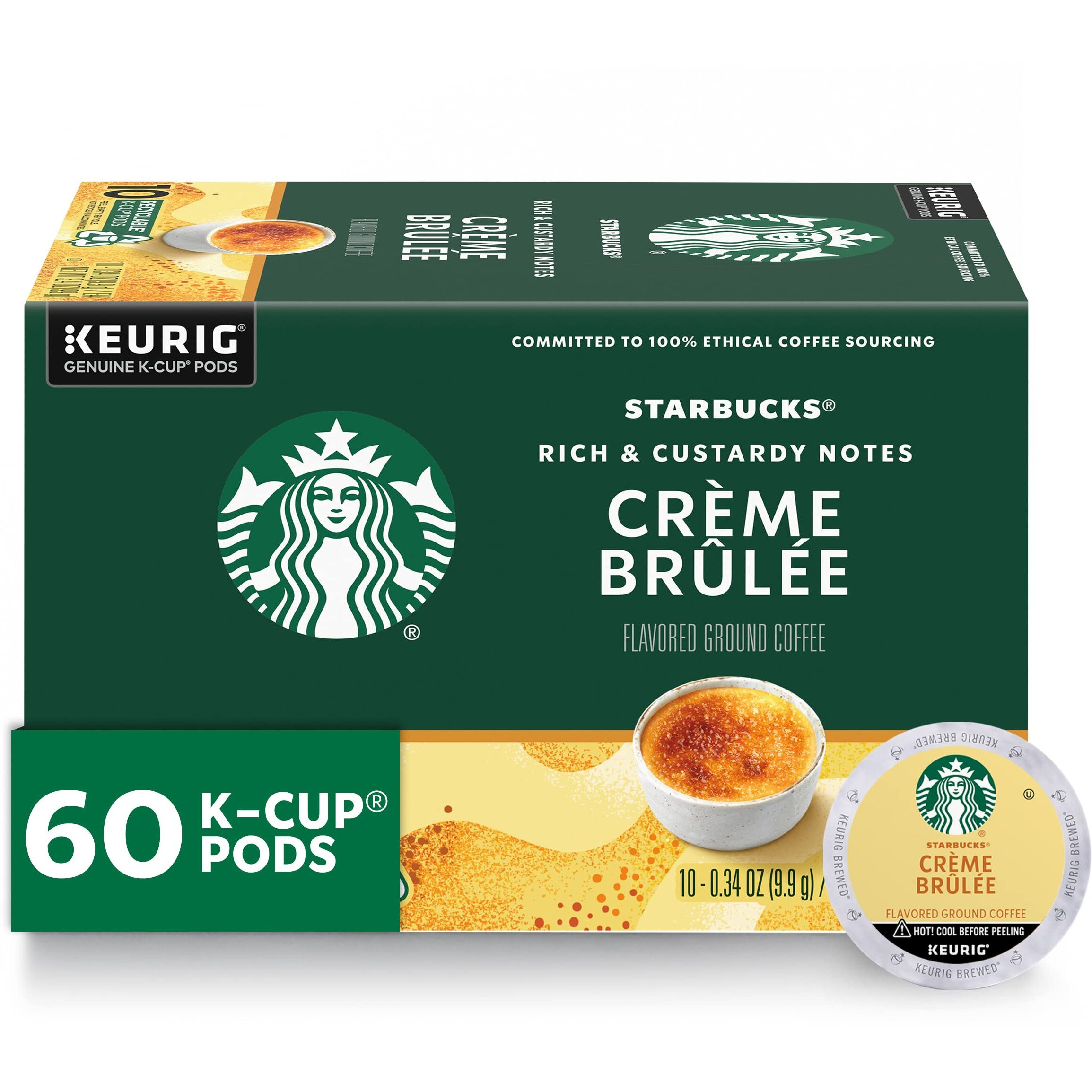 Starbucks K-Cup Coffee Pods, Crme Brl  E Flavored Coffee, Naturally Flavored, 100% Arabica, 6 Boxes (60 Pods Total)
