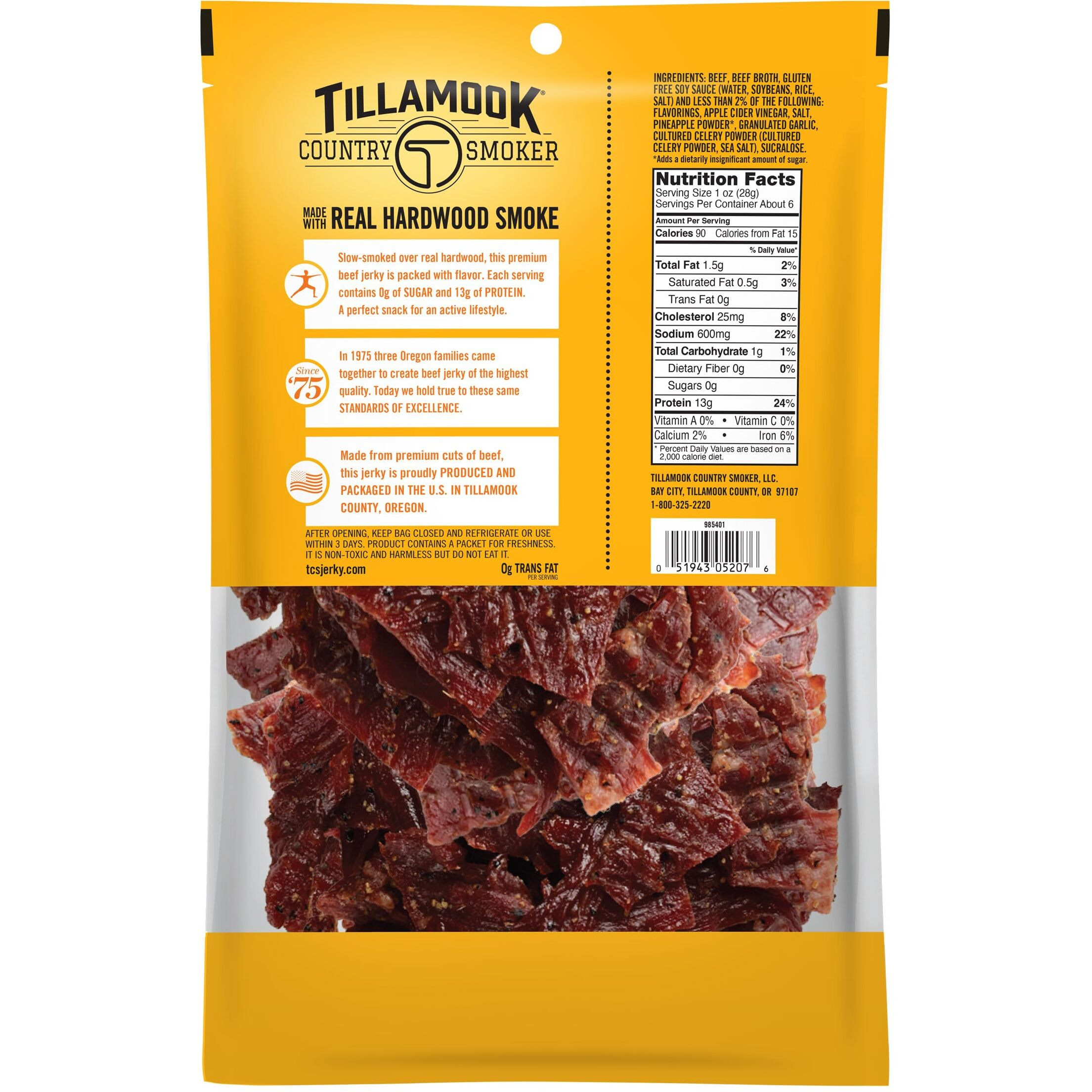 Tillamook Country Smoker Keto Friendly Zero Sugar Beef Jerky, Teriyaki, 6.5 Ounce