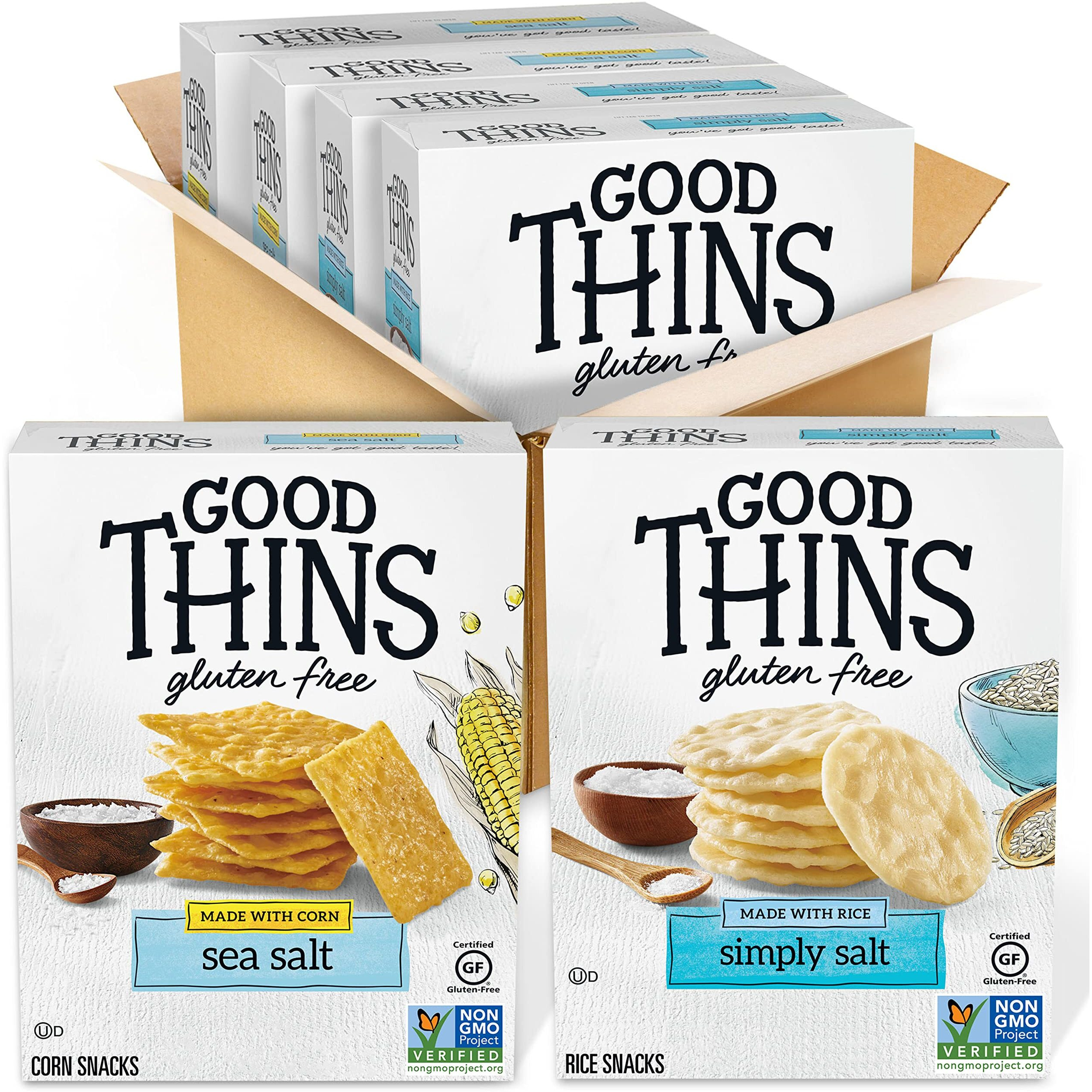 Good Thins Rice & Corn Snacks Gluten Free Crackers Variety Pack, 4 Boxes