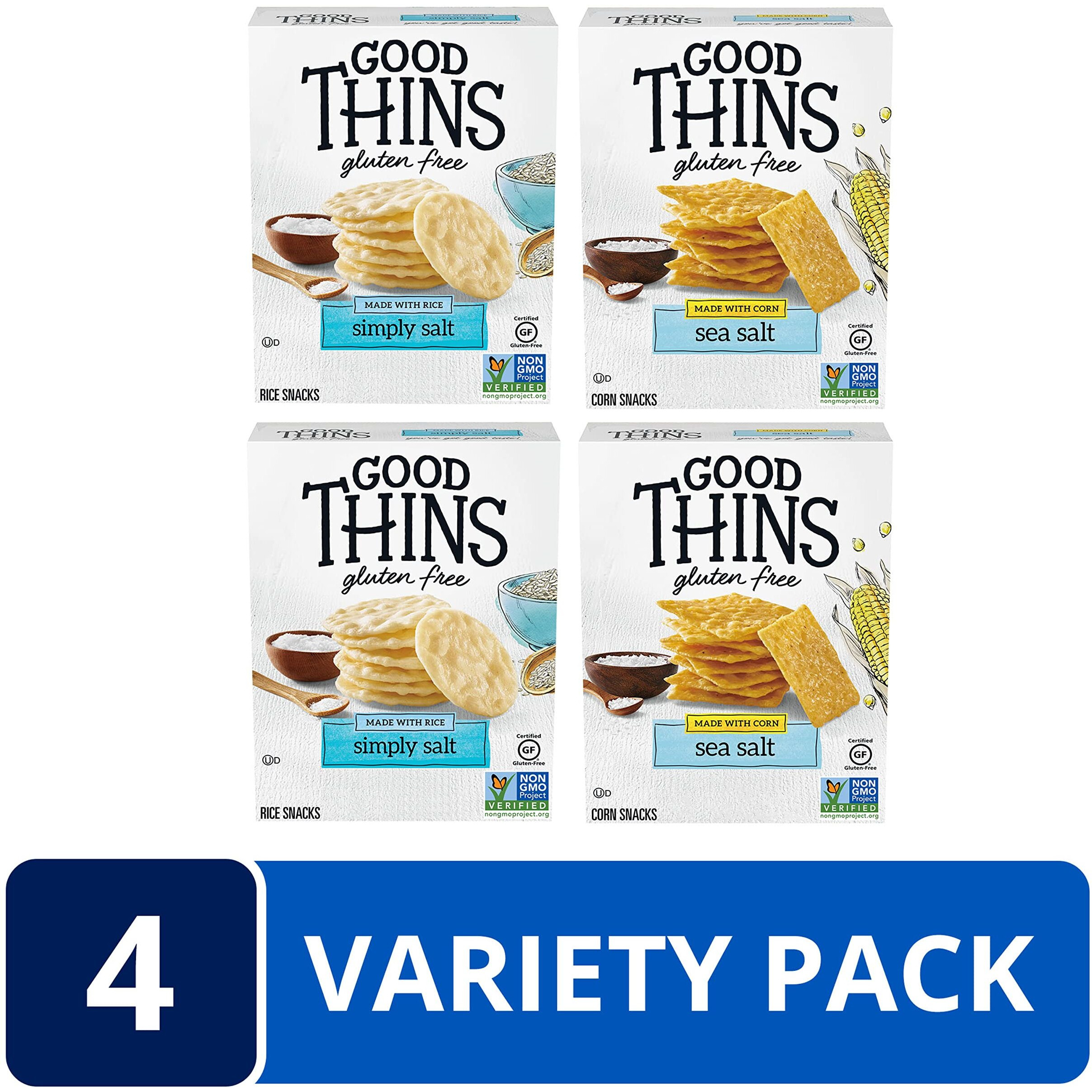 Good Thins Rice & Corn Snacks Gluten Free Crackers Variety Pack, 4 Boxes