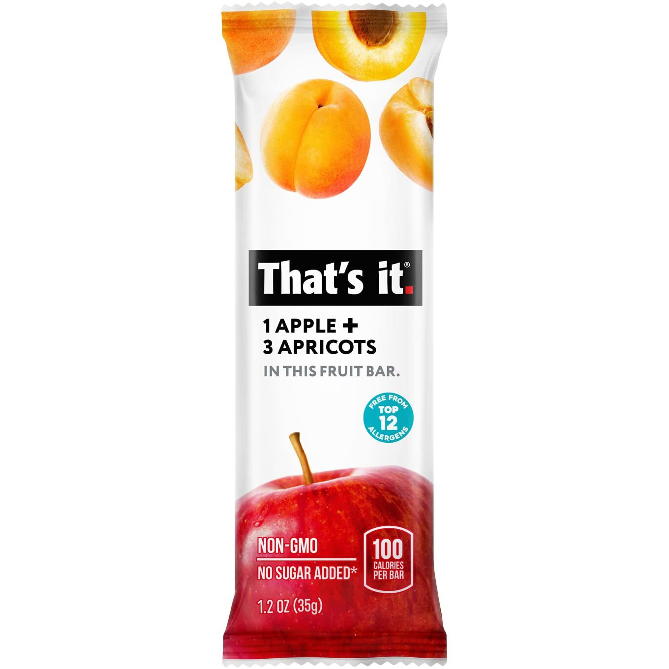 That's It. Apple + Apricot 100% Natural Real Fruit Bar, Best High Fiber Vegan, Gluten Free Healthy Snack, Paleo For Children & Adults, Non Gmo No Added Sugar, No Preservatives Energy Food (12 Pack)