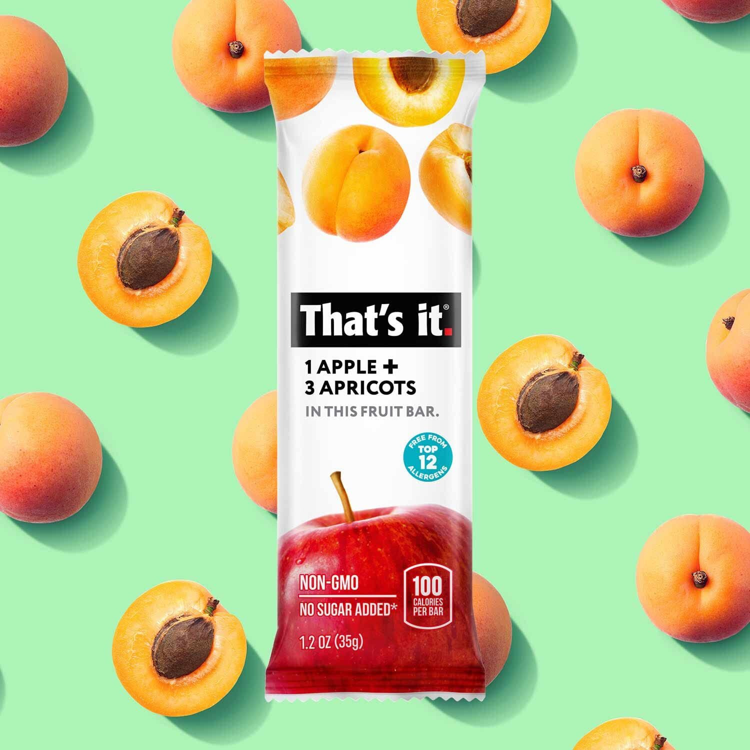 That's It. Apple + Apricot 100% Natural Real Fruit Bar, Best High Fiber Vegan, Gluten Free Healthy Snack, Paleo For Children & Adults, Non Gmo No Added Sugar, No Preservatives Energy Food (12 Pack)