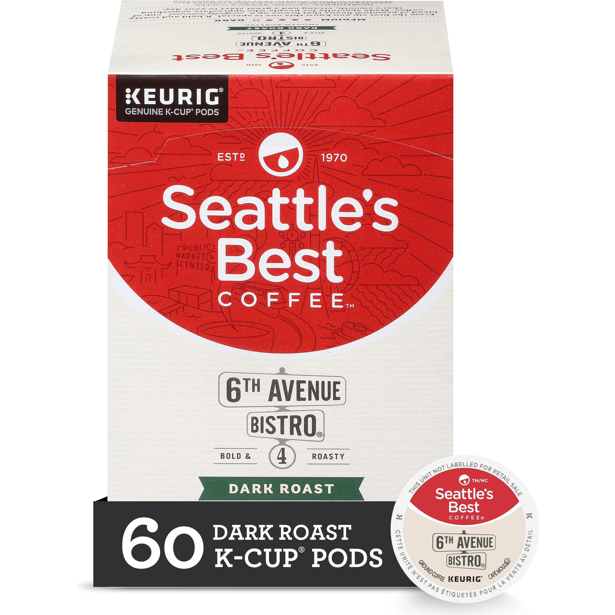Seattle's Best Coffee 6Th Avenue Bistro Dark Roast K-Cup Pods | 10 Count (Pack Of 6)