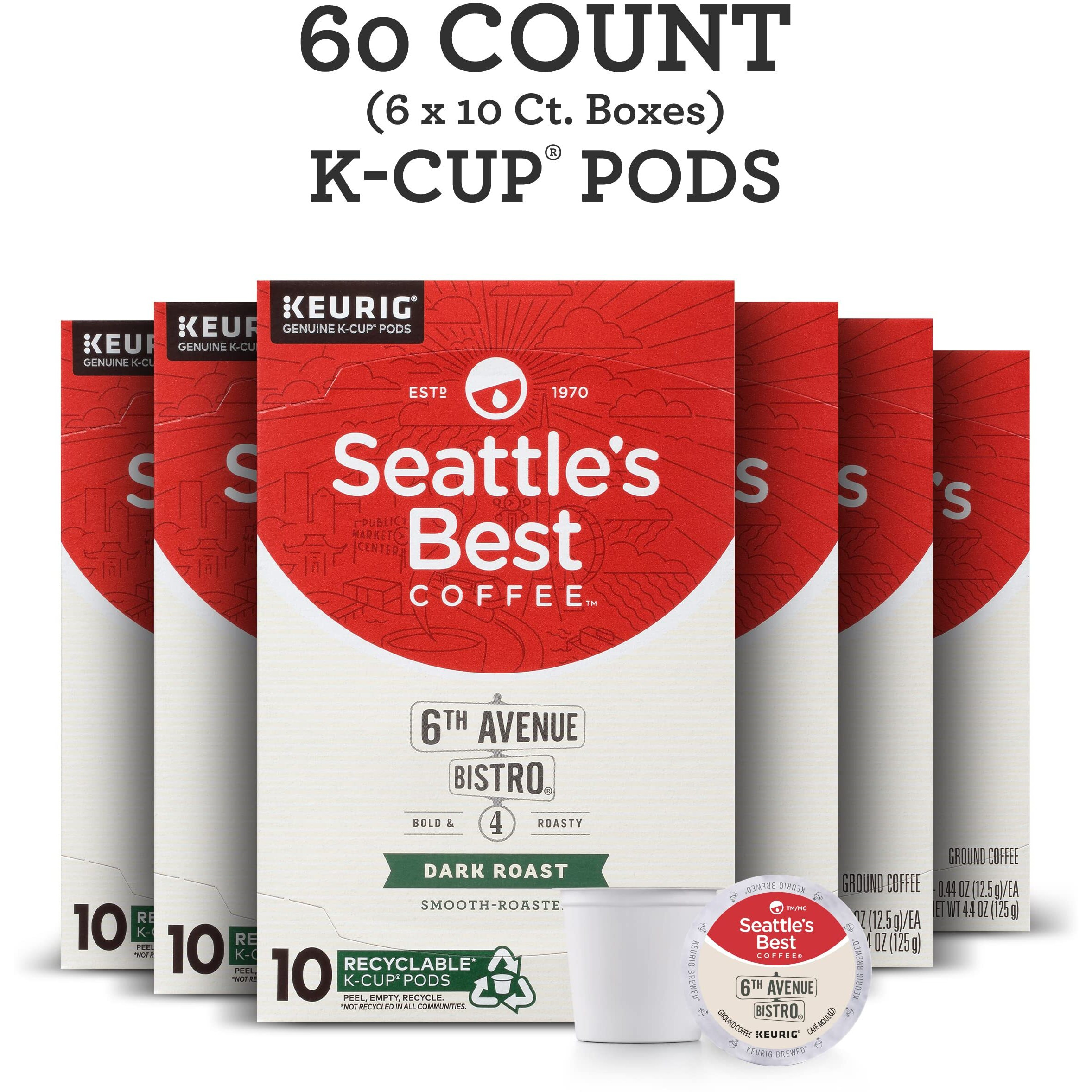 Seattle's Best Coffee 6Th Avenue Bistro Dark Roast K-Cup Pods | 10 Count (Pack Of 6)