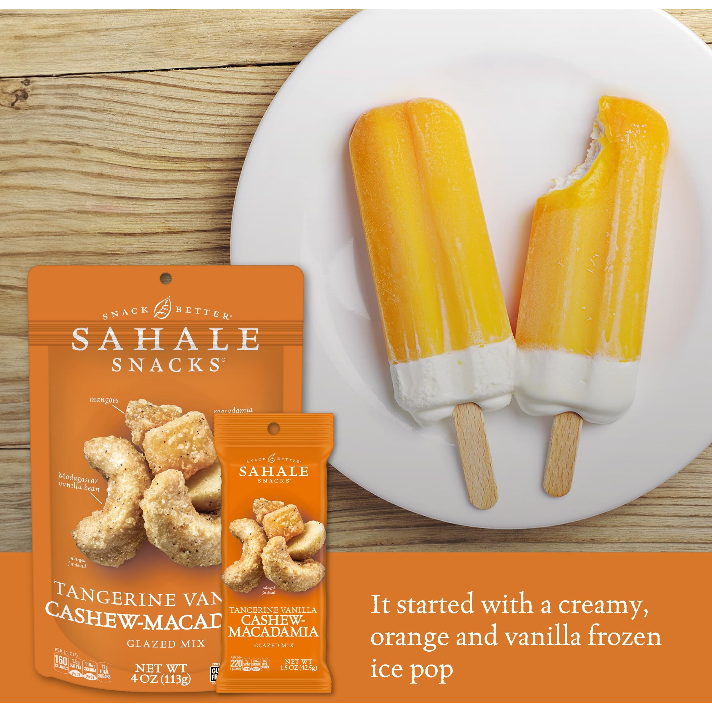Sahale Snacks Tangerine Vanilla Cashew-Macadamia Glazed Mix, 4 Oz Pouches (6 Packs) - Dry-Roasted Deluxe Mixed Nuts With Mangoes & Madagascar Vanilla - Non-Gmo, Kosher, & Certified Gluten-Free Snacks