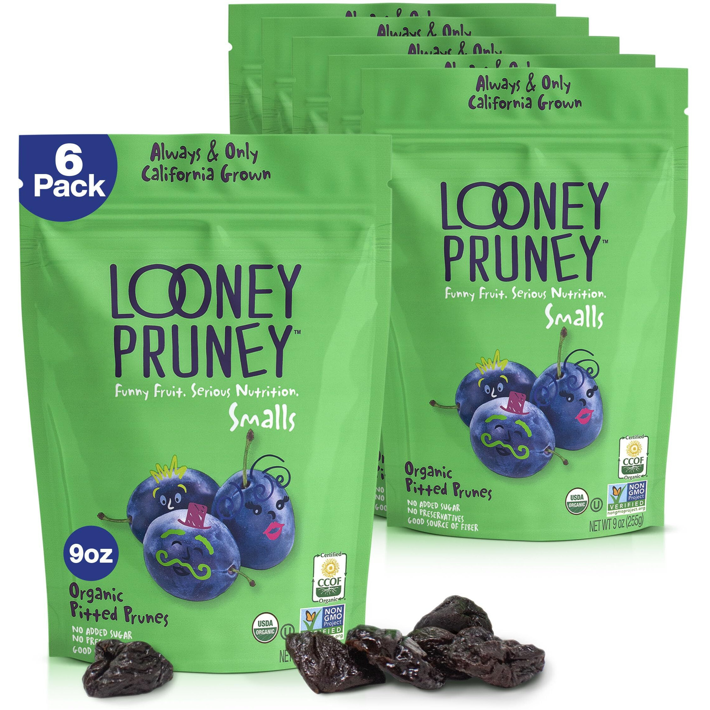 Looney Pruney Smalls Fruit Snacks | Naturally Sweet Bite-Sized Prunes | Organic Fruit Snack Packs For Kids & Adults | Vegan Food With No Added Sugar & Preservatives | Kosher | 9 Oz. (Pack Of 6)