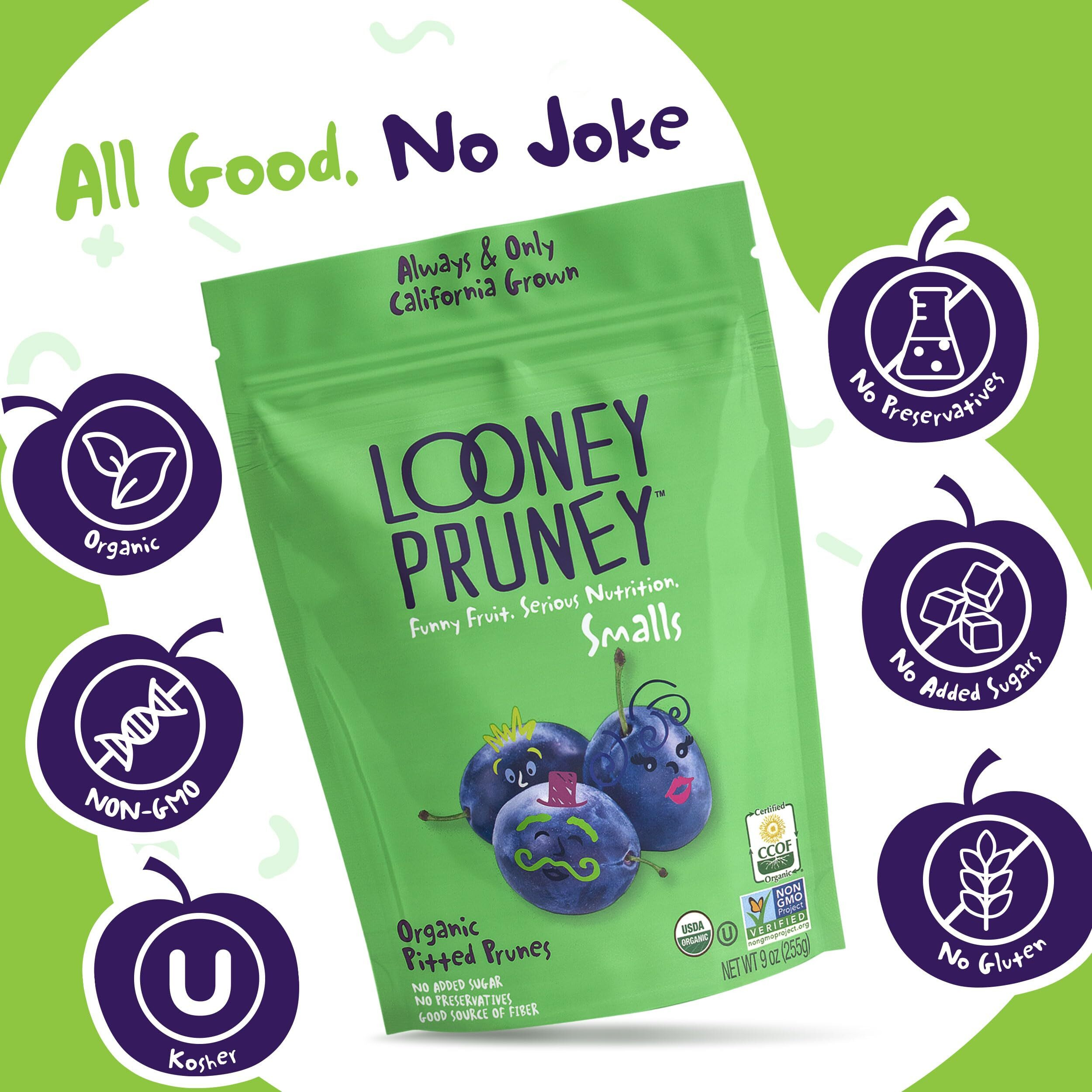 Looney Pruney Smalls Fruit Snacks | Naturally Sweet Bite-Sized Prunes | Organic Fruit Snack Packs For Kids & Adults | Vegan Food With No Added Sugar & Preservatives | Kosher | 9 Oz. (Pack Of 6)
