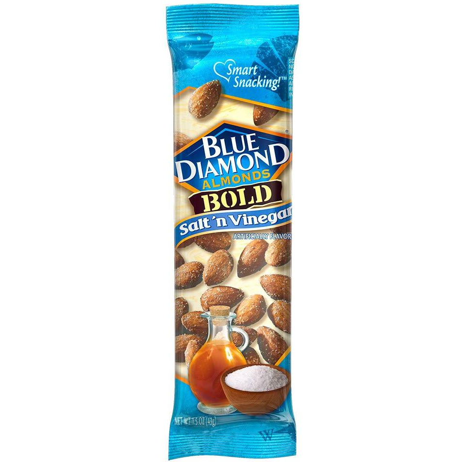 Blue Diamond Almonds Salt N' Vinegar Flavored Snack Nuts, Single Serve Bags (1.5 Oz, 2 Packs Of 12)