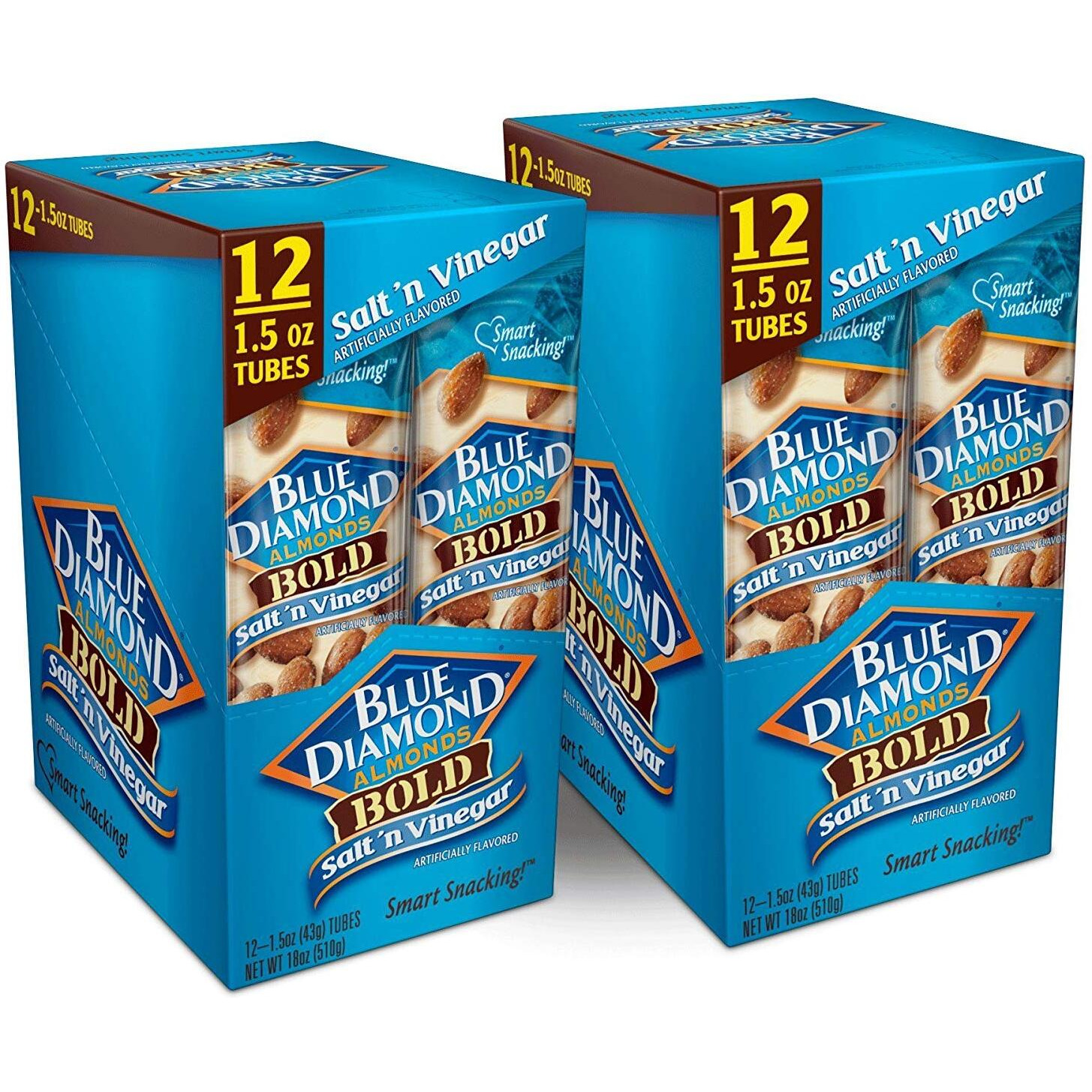 Blue Diamond Almonds Salt N' Vinegar Flavored Snack Nuts, Single Serve Bags (1.5 Oz, 2 Packs Of 12)