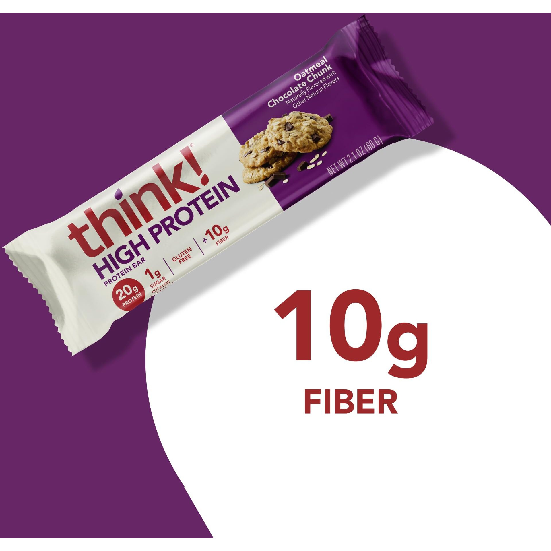Think Protein Bars, High Protein Snacks, Gluten Free, Kosher Friendly, Oatmeal Chocolate Chunk, 10 Count