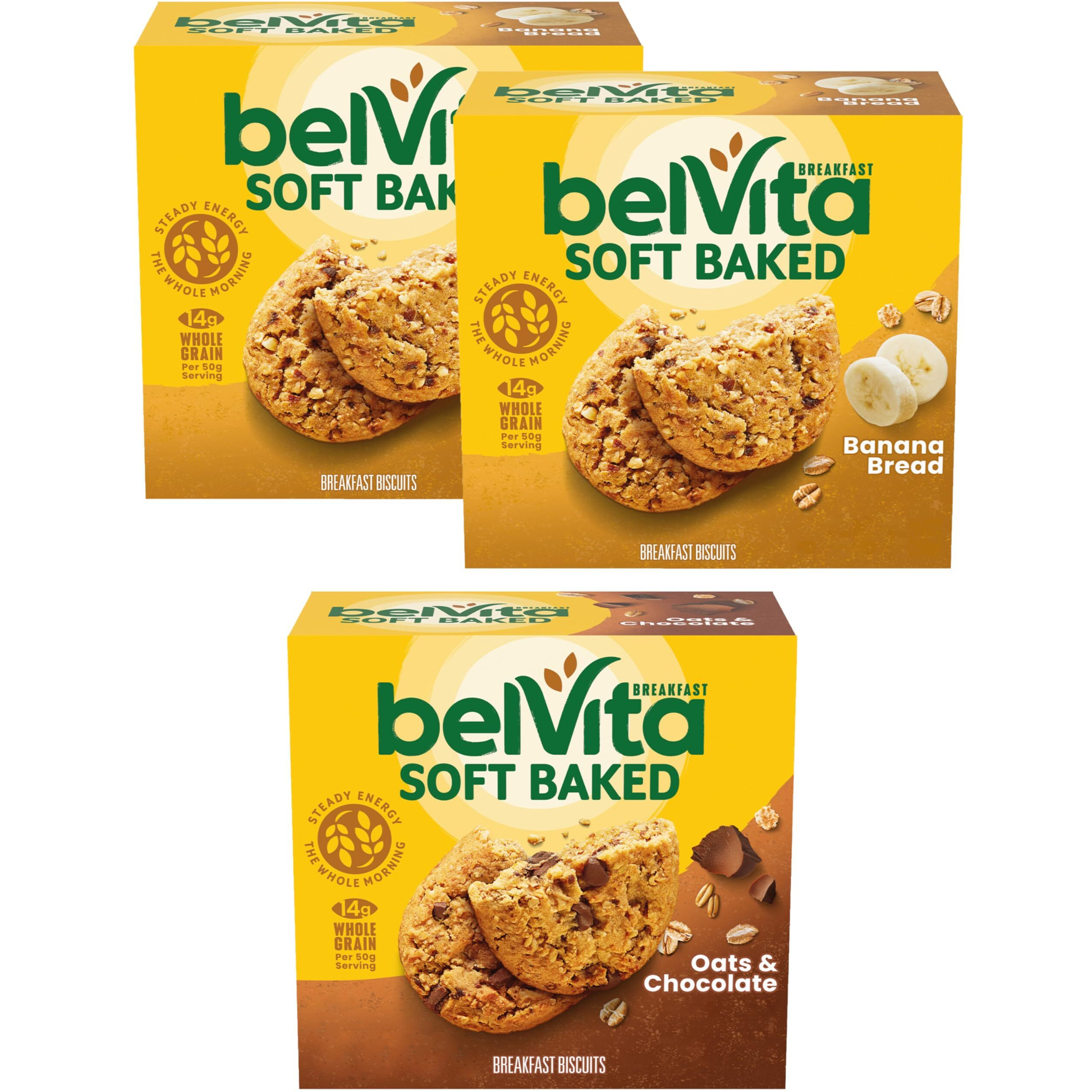 Belvita Soft Baked Breakfast Biscuits Variety Pack With Banana Bread And Oats And Chocolate, 15 Total Packs, 3 Boxes (1 Biscuit Per Pack)