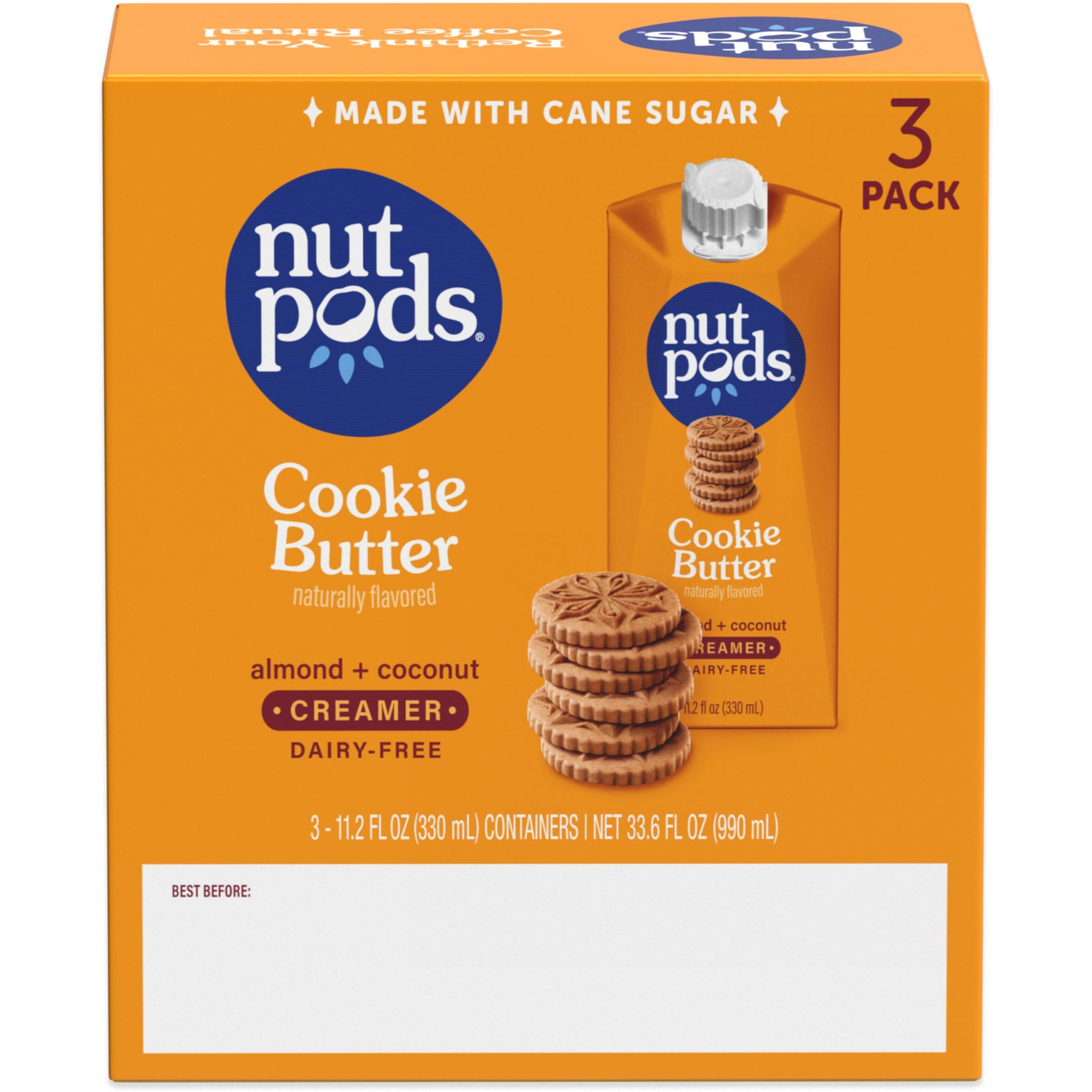 Nutpods Cookie Butter Non Dairy Coffee Creamer, Sweetened With Organic Cane Sugar, Made From Almonds And Coconuts, Gluten Free, Non-Gmo, Vegan, Kosher, Plant Based (3-Pack)