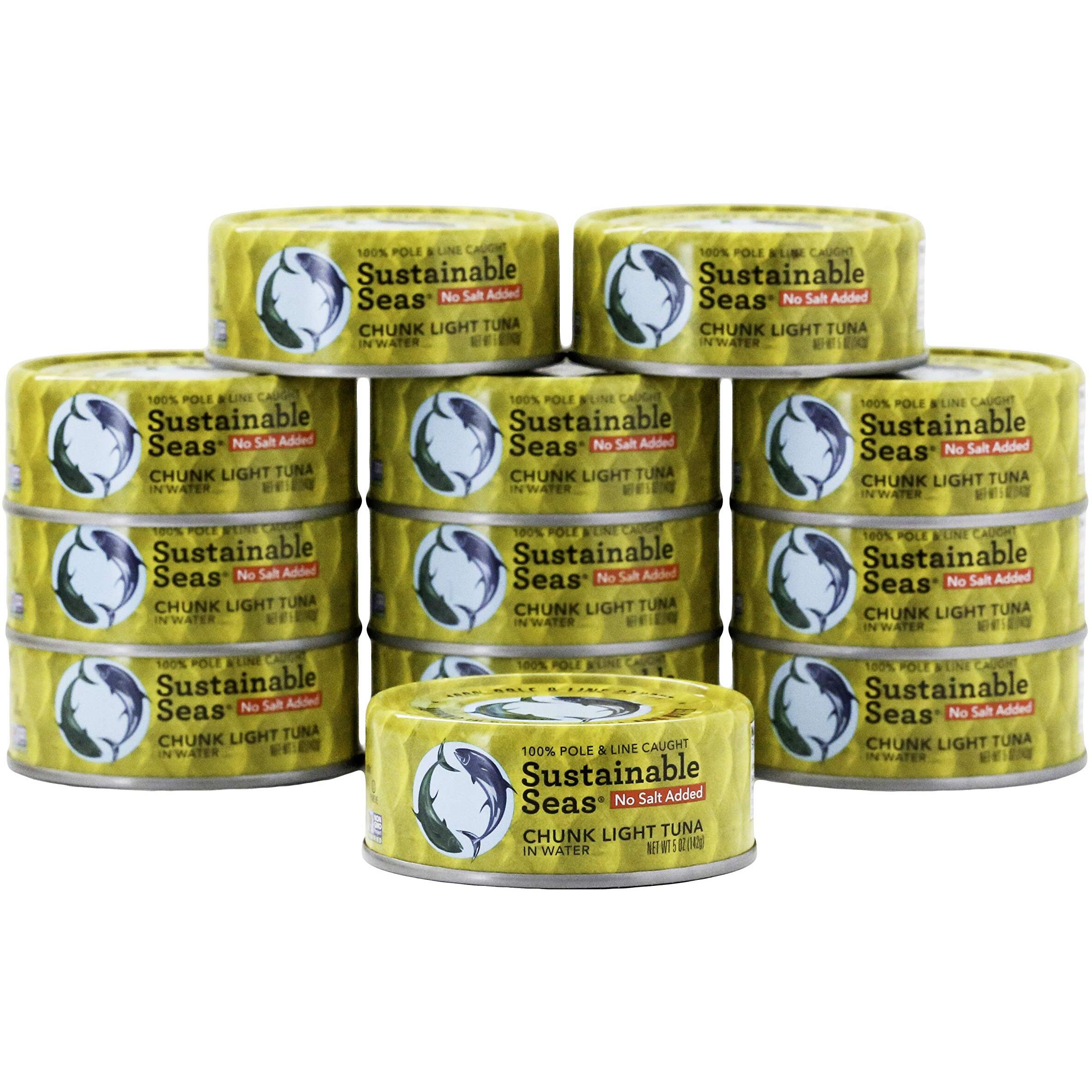 Sustainable Seas, Chunk Light Tuna In Water, No Salt Added, 3Rd Party Mercury Tested, 100% Sustainably Caught, 5 Ounce (Pack Of 12)