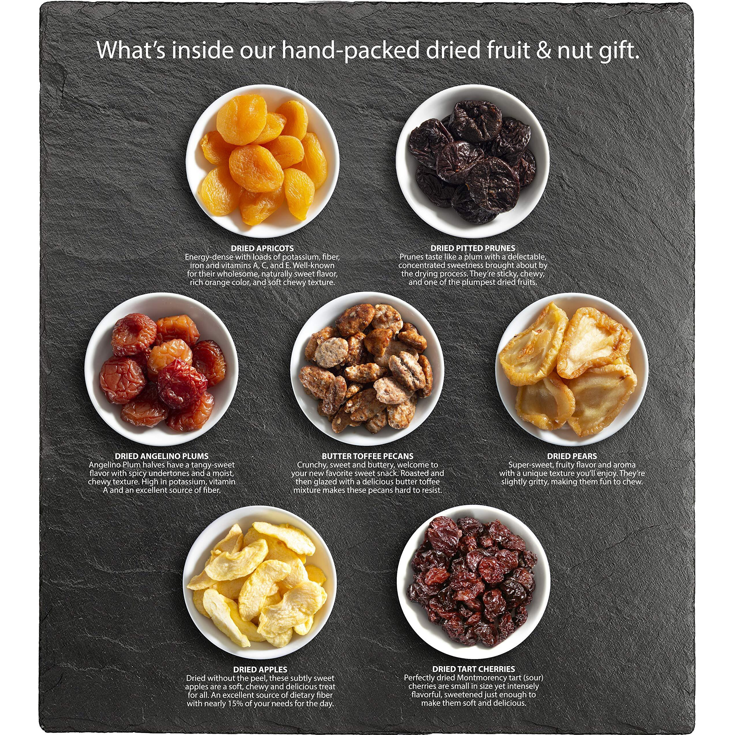 A Gift Inside Festive Dried Fruit And Butter Toffee Pecans On Bamboo Pear Shaped Cutting Board