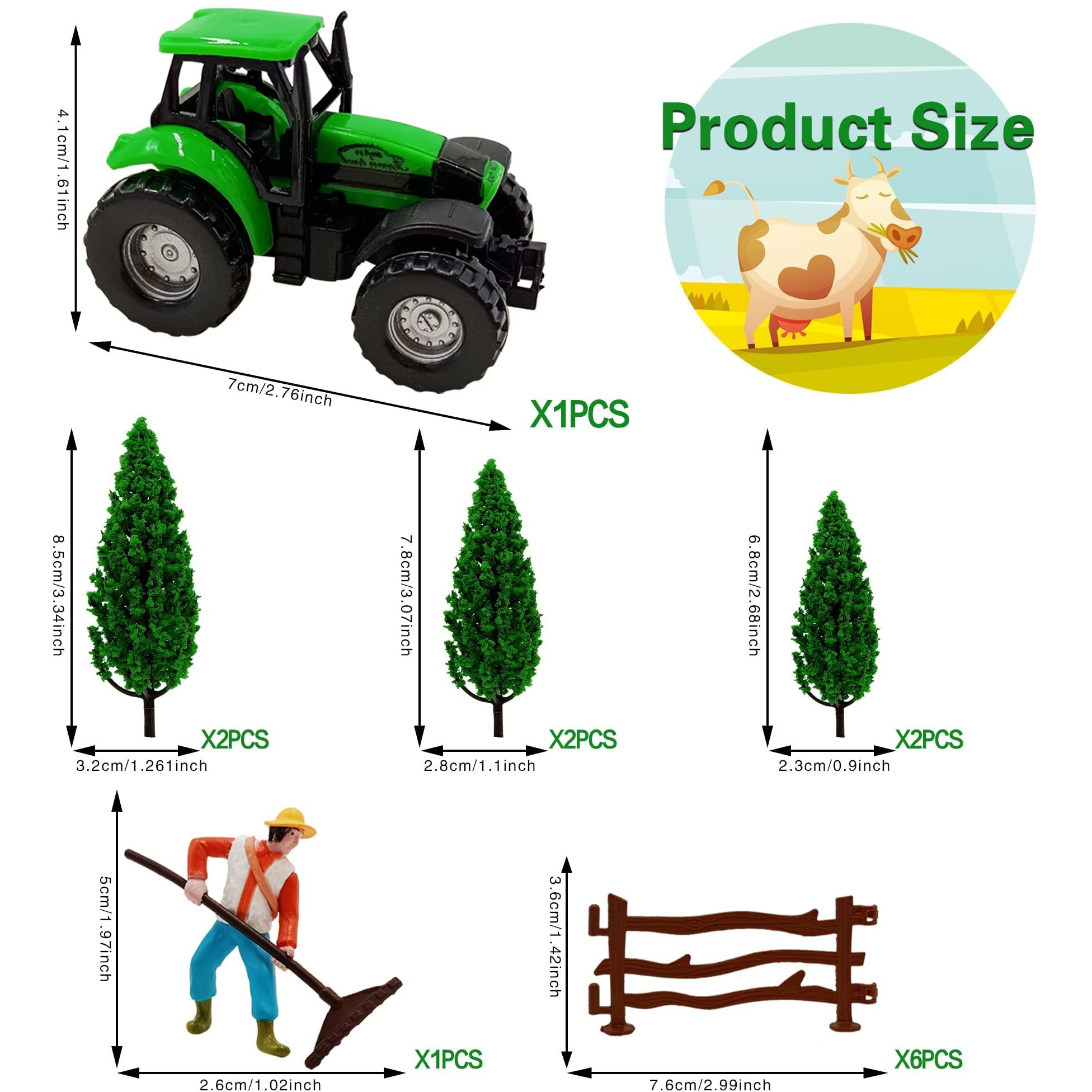 26 Pcs Mini Farm Animal Tractor Cake Topper Set With Tree Farmer Fences Cow Pig Sheep Figures Tractor Farmer Cake Topper For Boy Girl Birthday Party Decorations