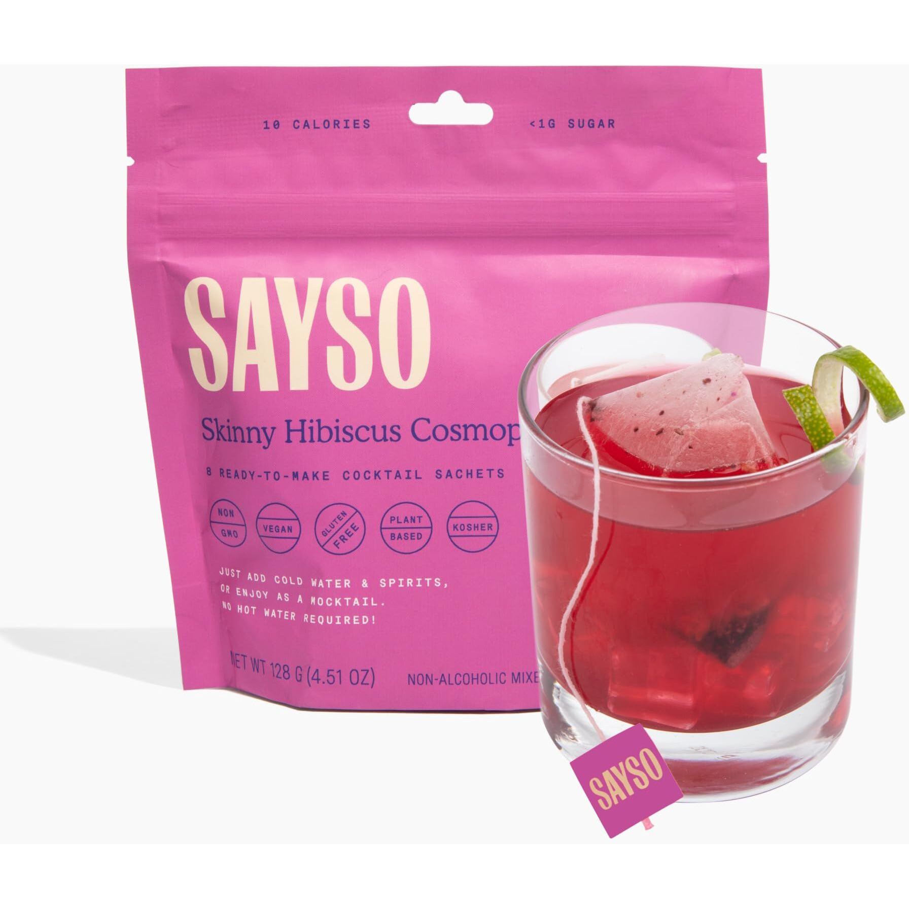 Sayso Skinny Hibiscus Cosmo Craft Cocktail Tea Bag | Enjoy An Instant Cosmopolitan Or Mocktail In Under 1 Min, All-Natural,