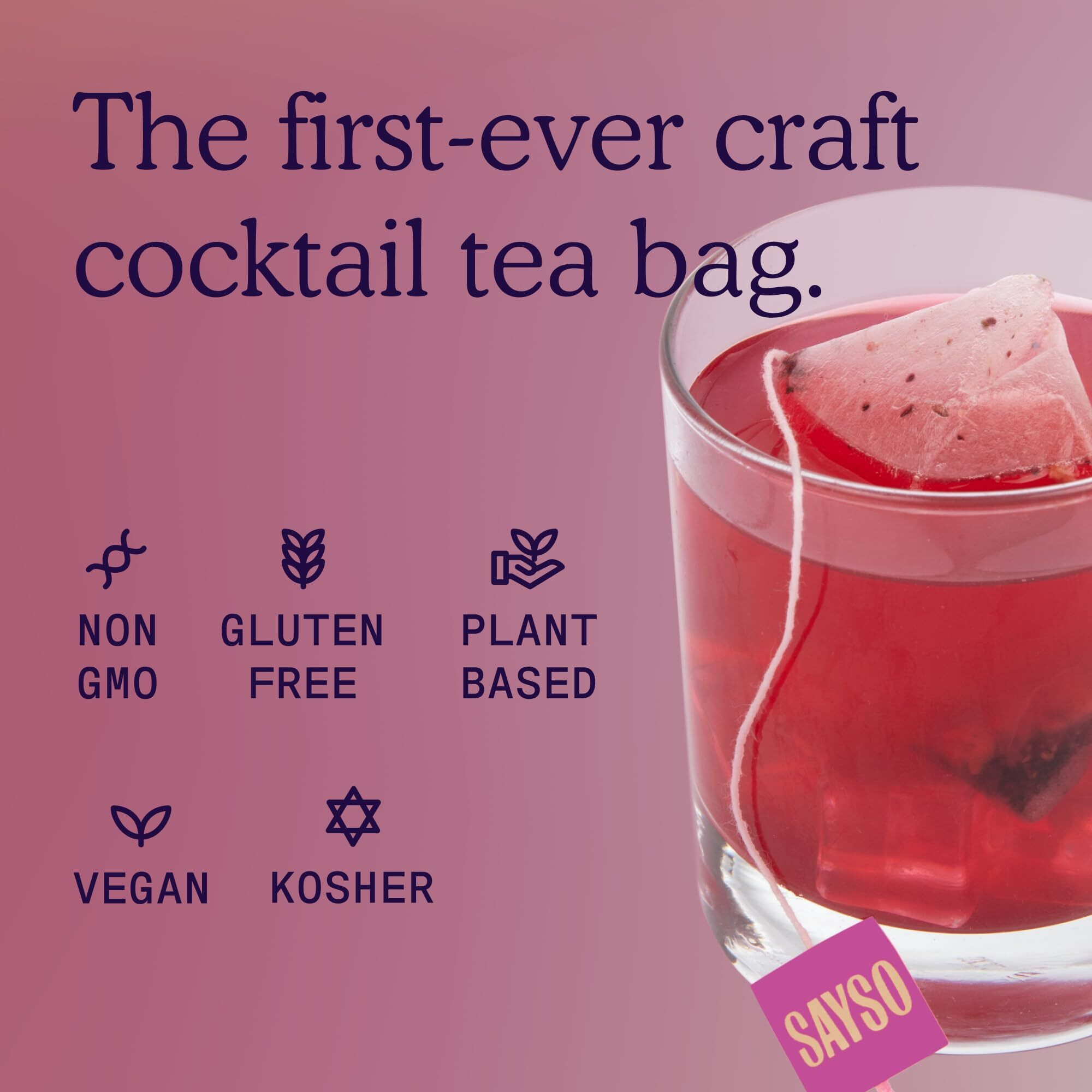 Sayso Skinny Hibiscus Cosmo Craft Cocktail Tea Bag | Enjoy An Instant Cosmopolitan Or Mocktail In Under 1 Min, All-Natural,
