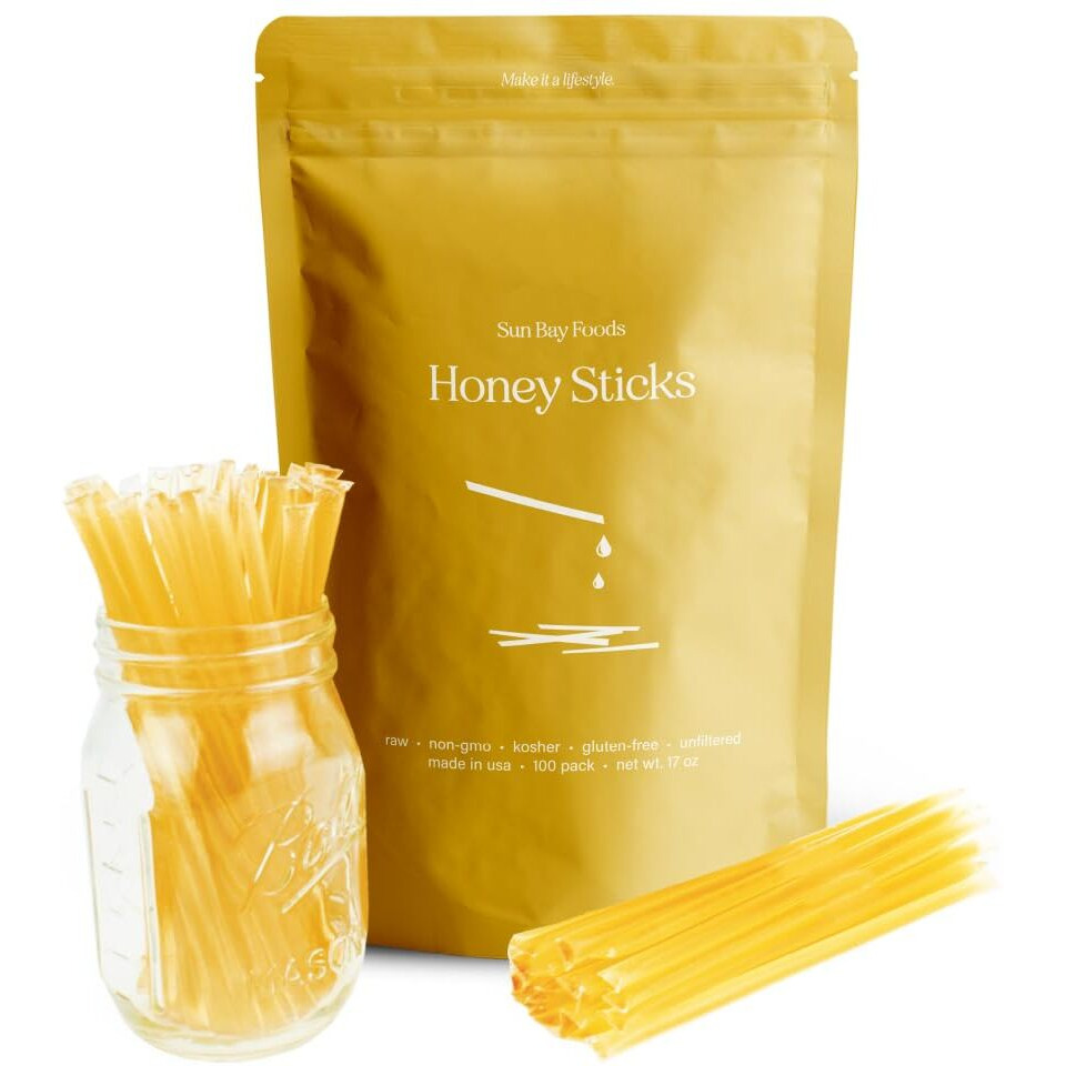 Sbo Honey Sticks - 100 Count Of Raw Unfiltered Non-Gmo Single Serve Pure Honey Stick Packets For Tea And Snacks - Made In The Usa