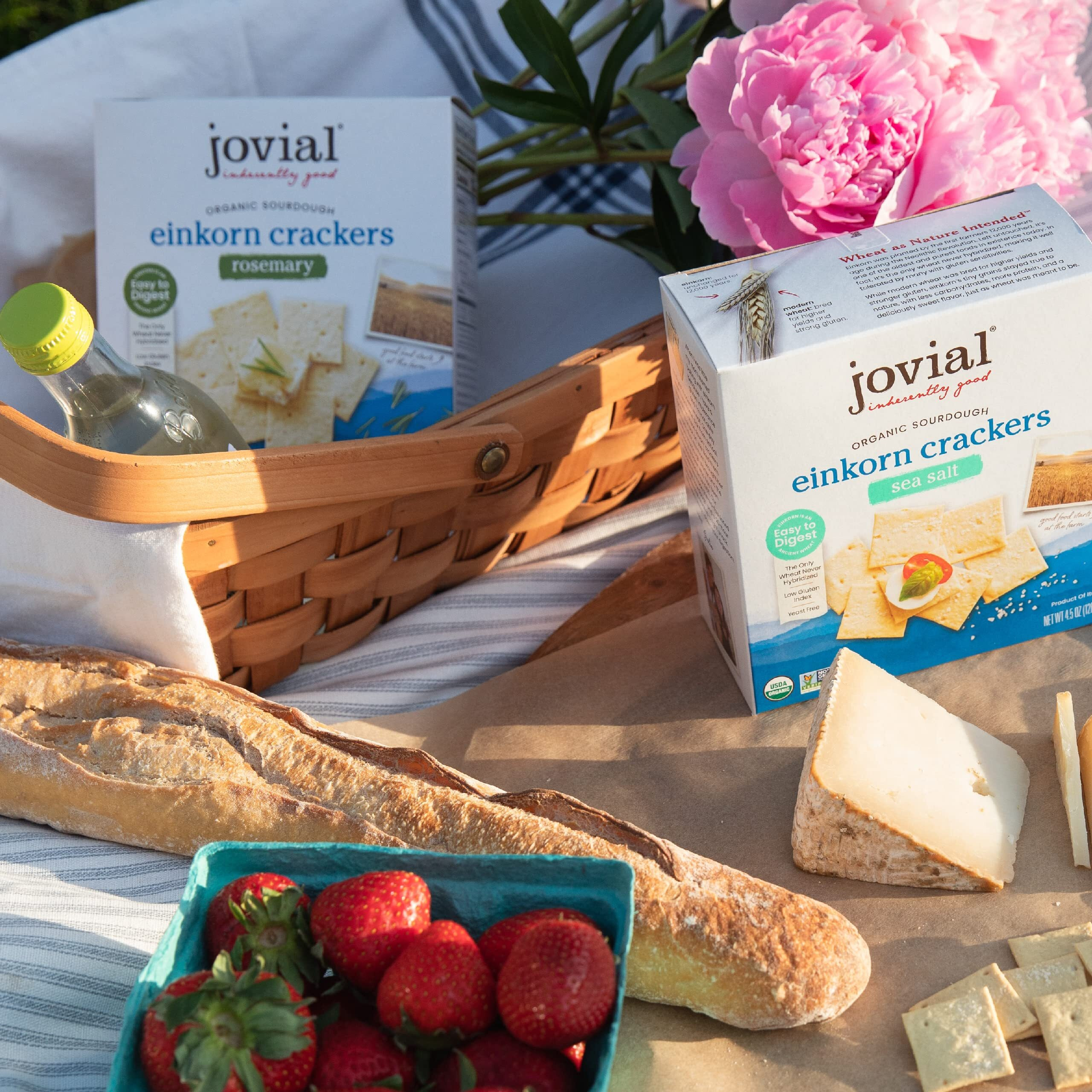 Jovial Organic Sourdough Einkorn Rosemary Crackers - Sourdough Crackers, Crackers For Cheese Platter, Made With Einkorn, Usda Organic, Non-Gmo - 4.5 Oz, 5 Pack