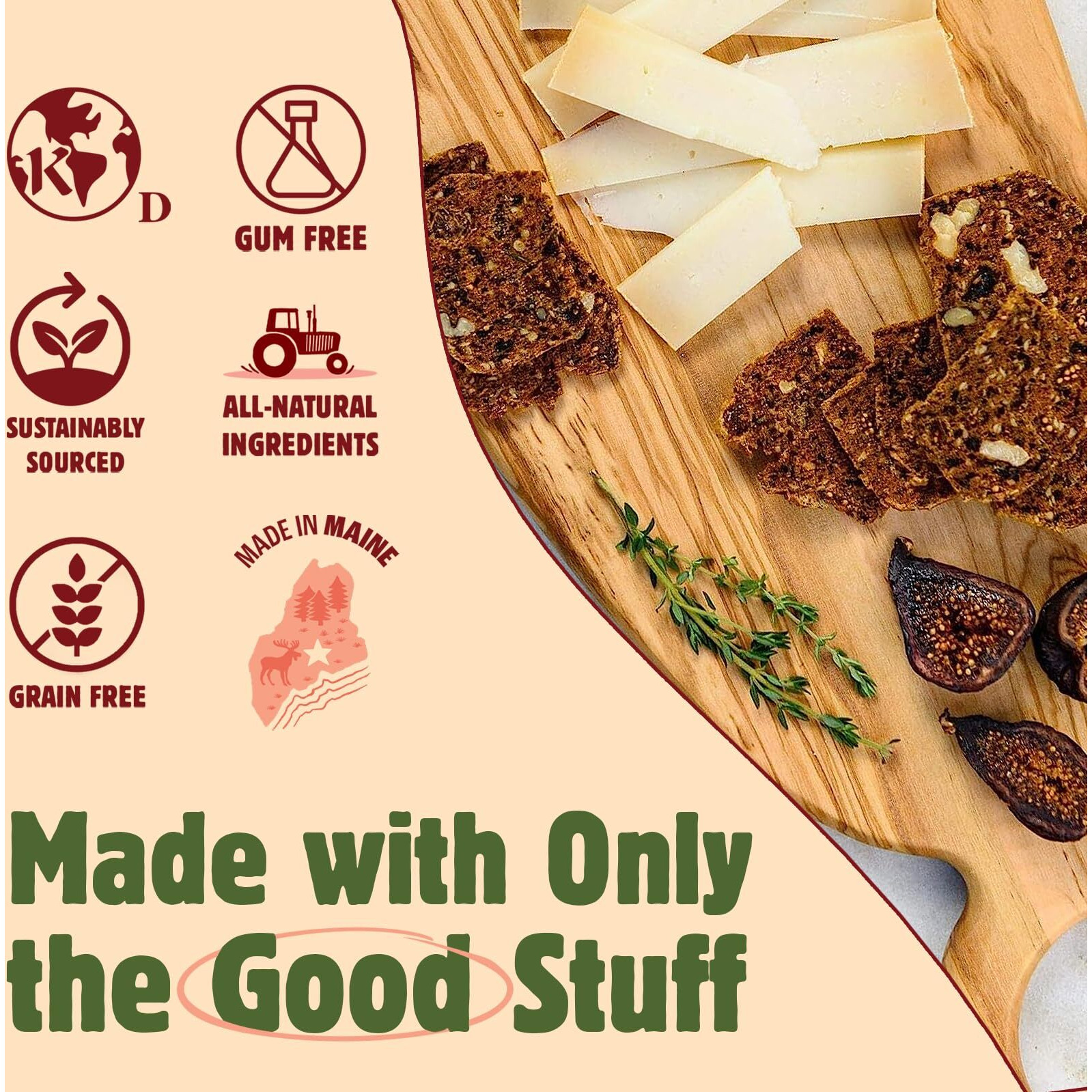 Maine Crisp Savory Fig & Thyme Crisps, 4 Pack, Vegan Gluten Free Crackers - Snack Crackers, Grain Free, Dairy Free, Non-Gmo - Sweet & Savory Flavor, For Cheese Boards, Salad Toppings & Jams