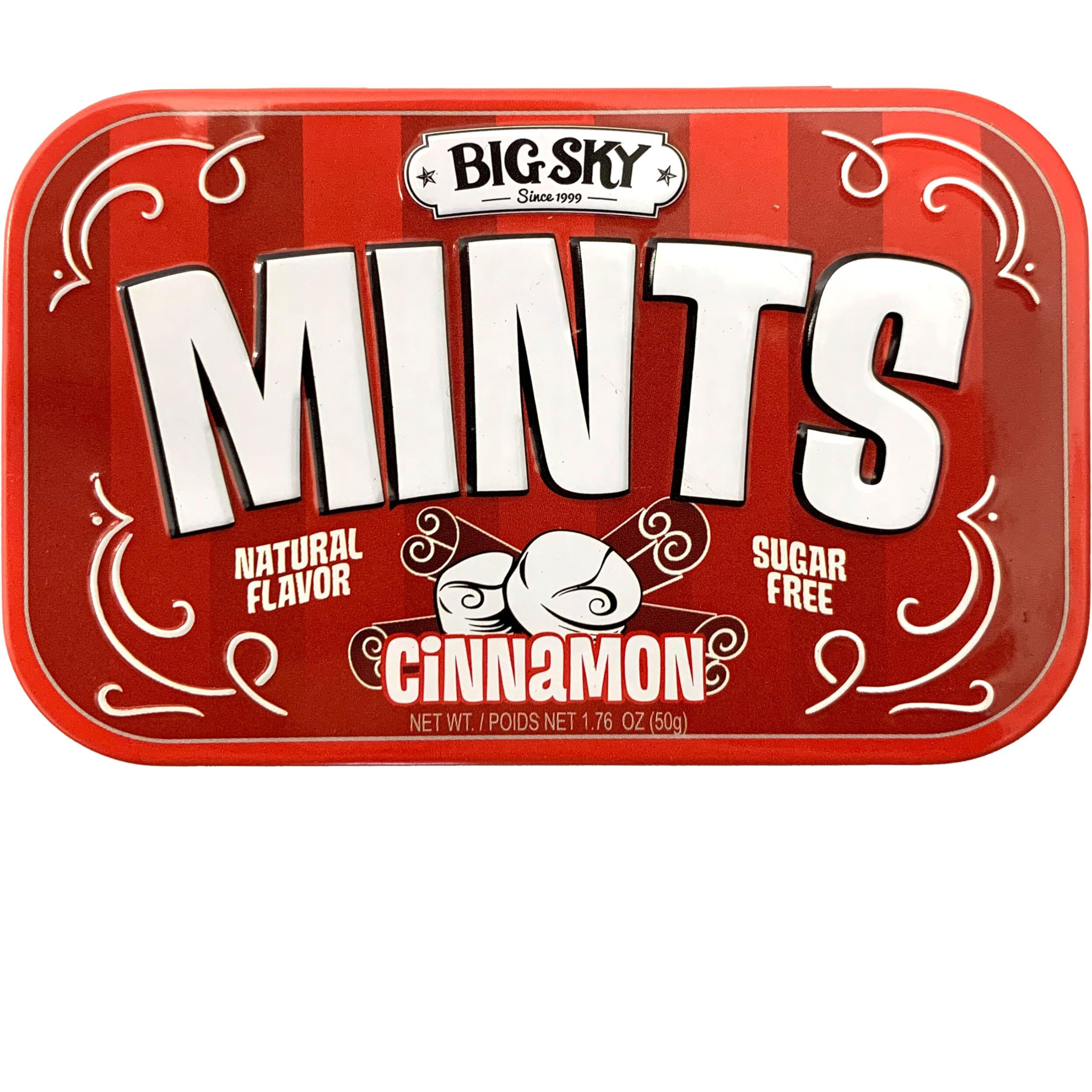Big Sky Sugar Free Cinnamon Mint Candy, 50G Tin - 6 Count Display Tray