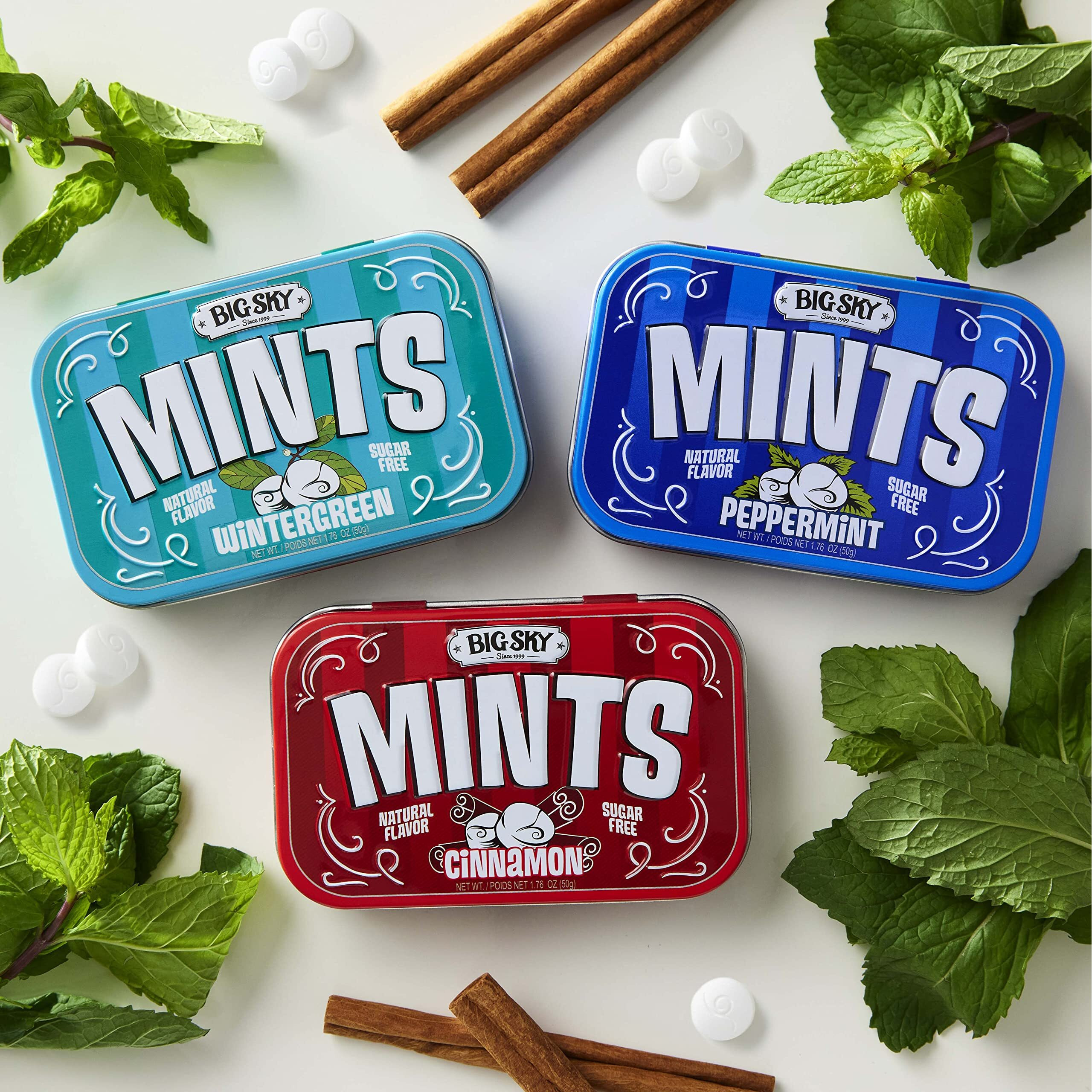 Big Sky Sugar Free Cinnamon Mint Candy, 50G Tin - 6 Count Display Tray