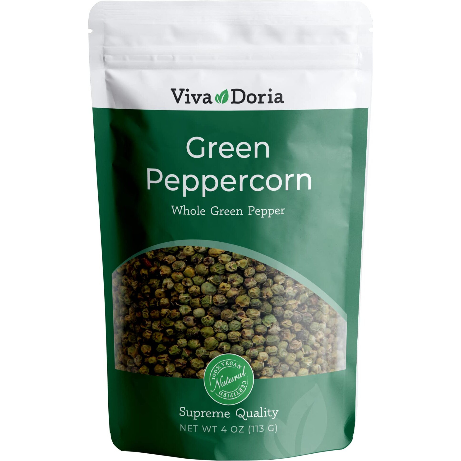 Viva Doria Green Peppercorns, Whole Green Pepper, Steam Sterilized, 4 Oz (85 G) For Grinder Refill