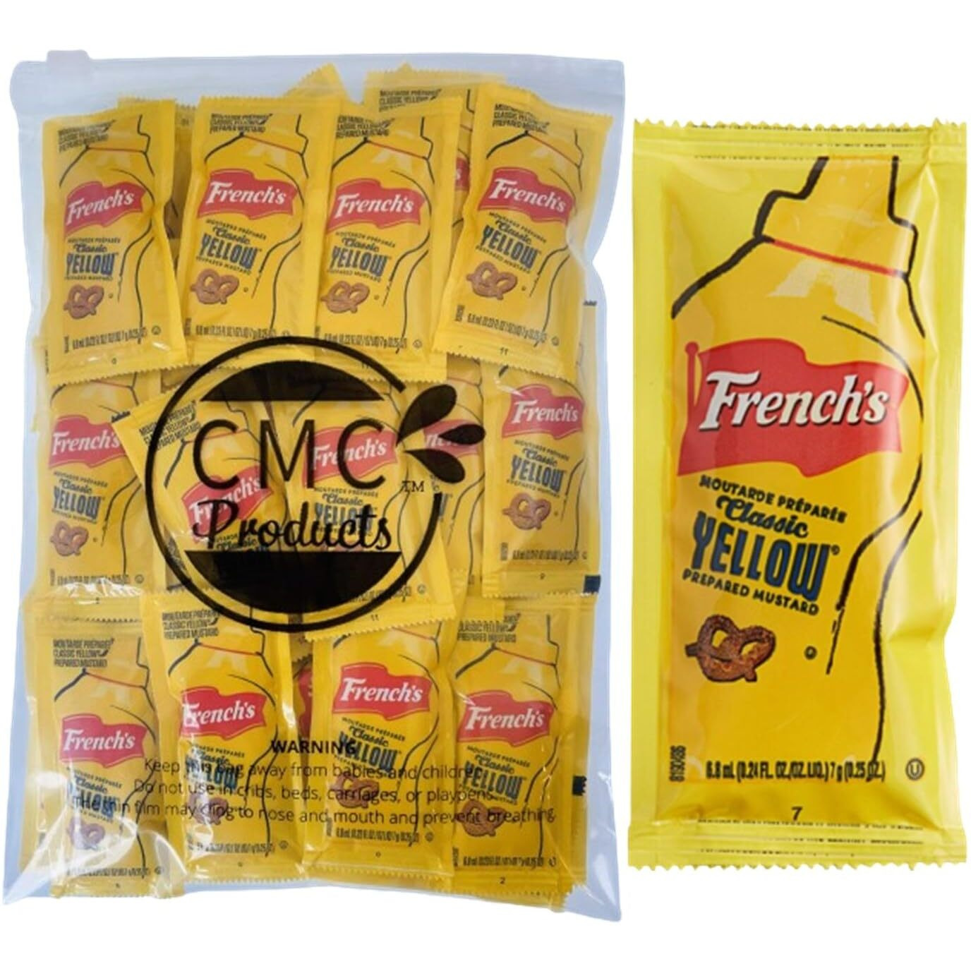 50 Count - Frenchs Mustard Condiment Packets Bundle In Cmc Products Food Safe Slide Seal Bag, Packaged By Cmc Products