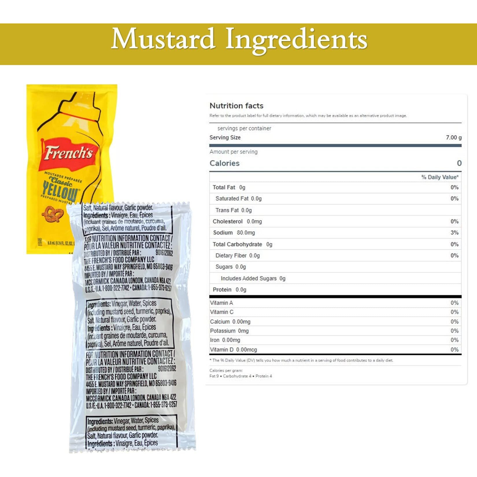 50 Count - Frenchs Mustard Condiment Packets Bundle In Cmc Products Food Safe Slide Seal Bag, Packaged By Cmc Products