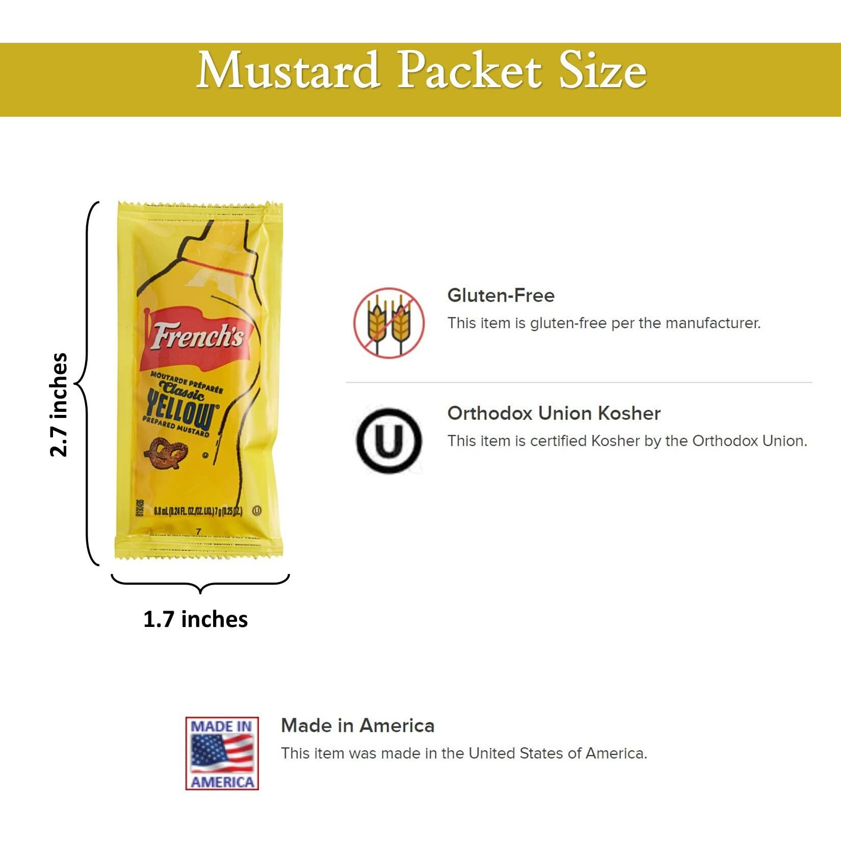 50 Count - Frenchs Mustard Condiment Packets Bundle In Cmc Products Food Safe Slide Seal Bag, Packaged By Cmc Products