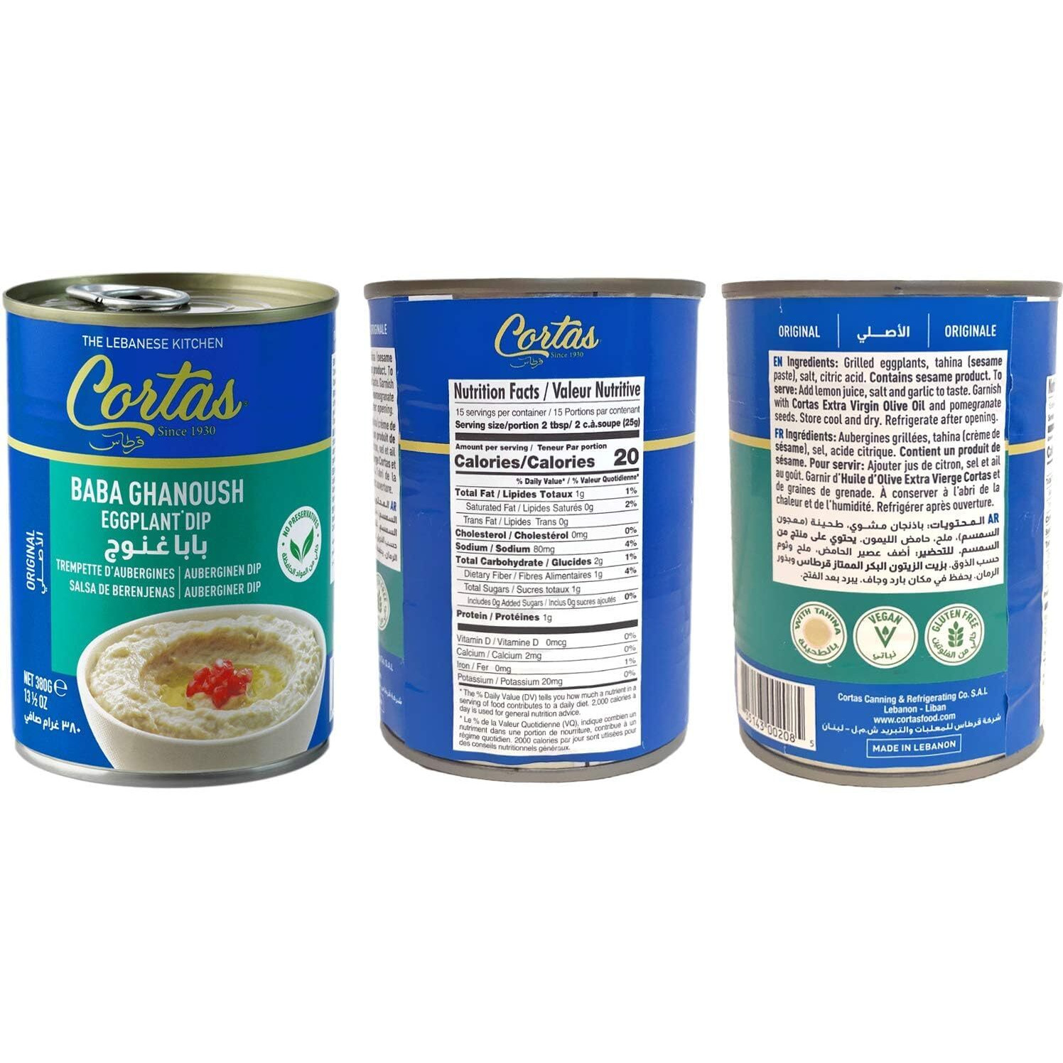 Cortas - Baba Ghanoush Eggplant Dip, 13 1/2 Oz (Pack Of 6), Ready To Eat