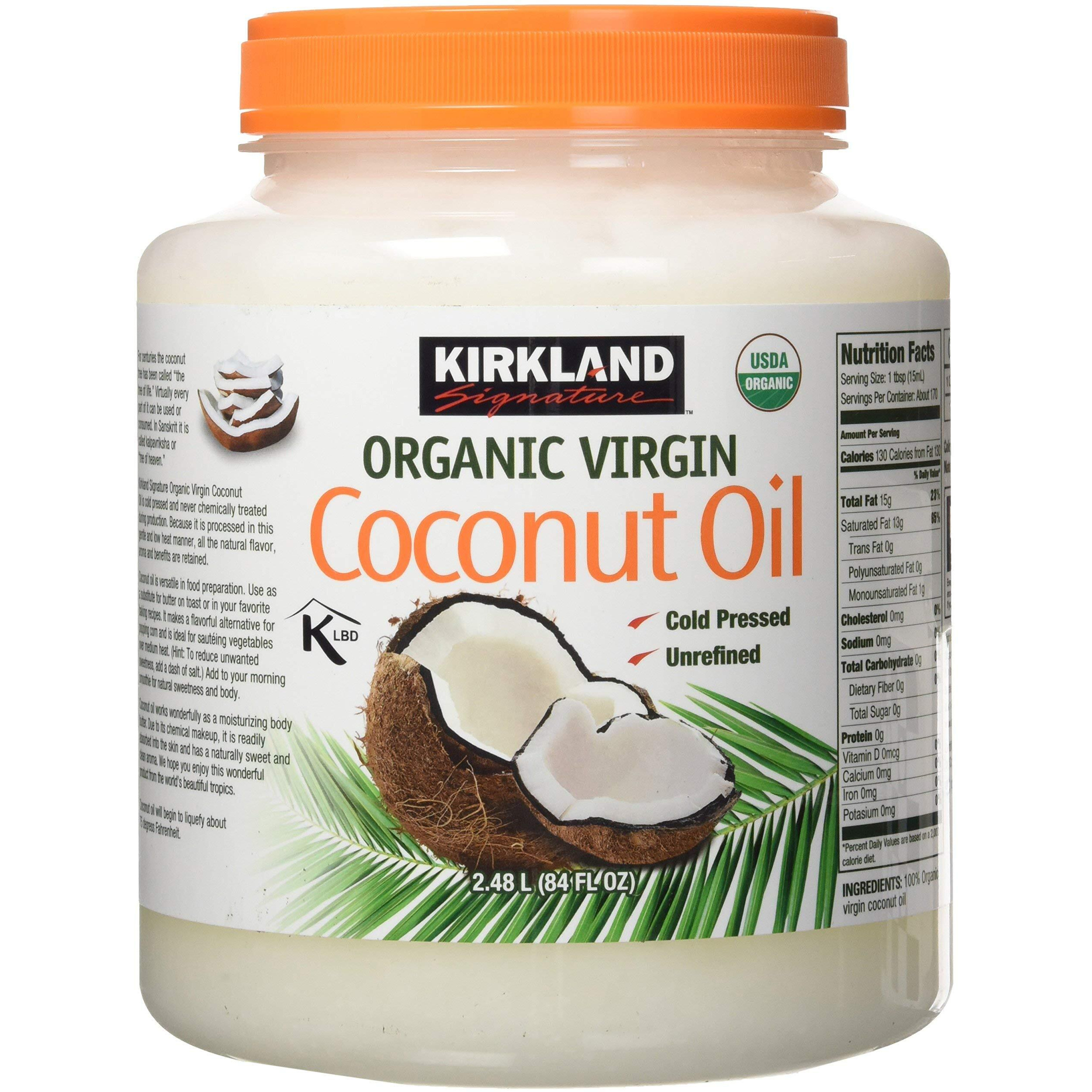 Kirkland Signature Cold Pressed Unrefined Organic Virgin Coconut Oil, 84 Ounce (Pack Of 2)