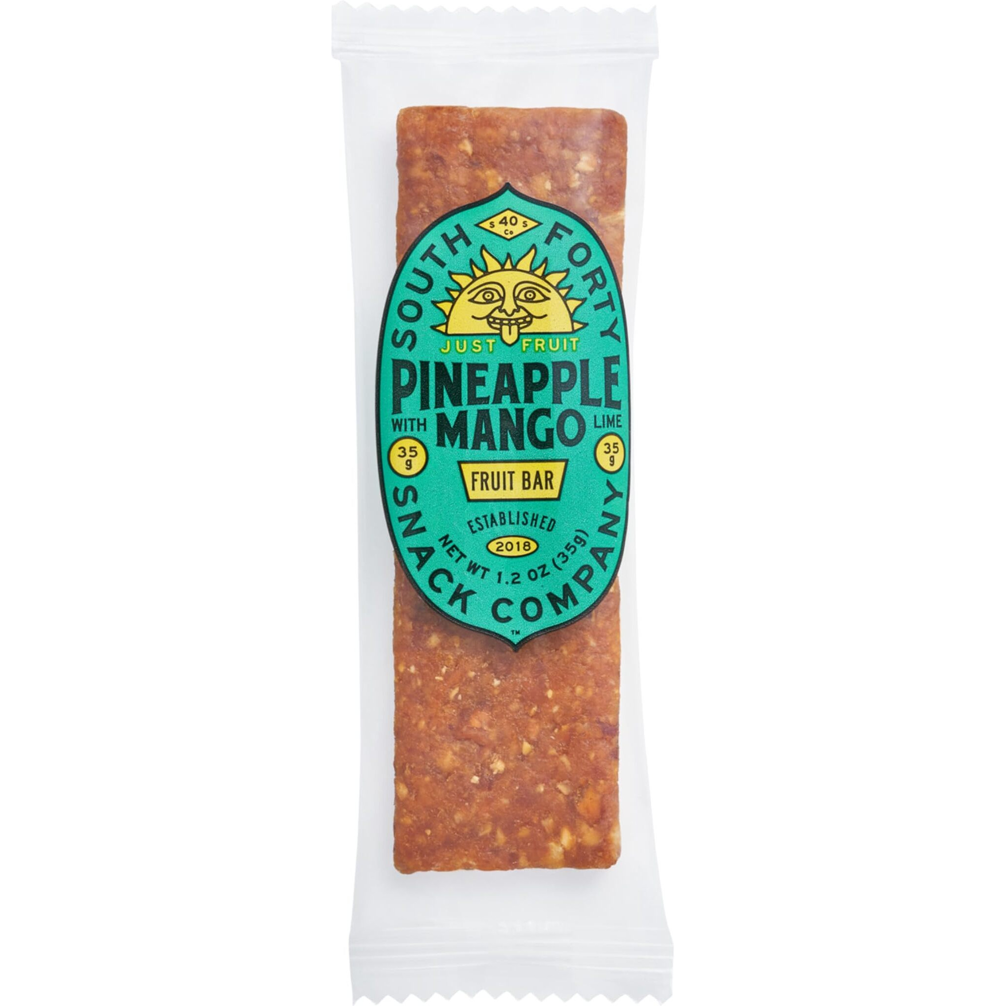 South 40 Snacks Premium Tropical Pineapple Mango Lime Fruit Bar, Just Three Ingredients, Unsweetened, No Added Sugar, Individually Wrapped (35G Bar, Pack Of 18)