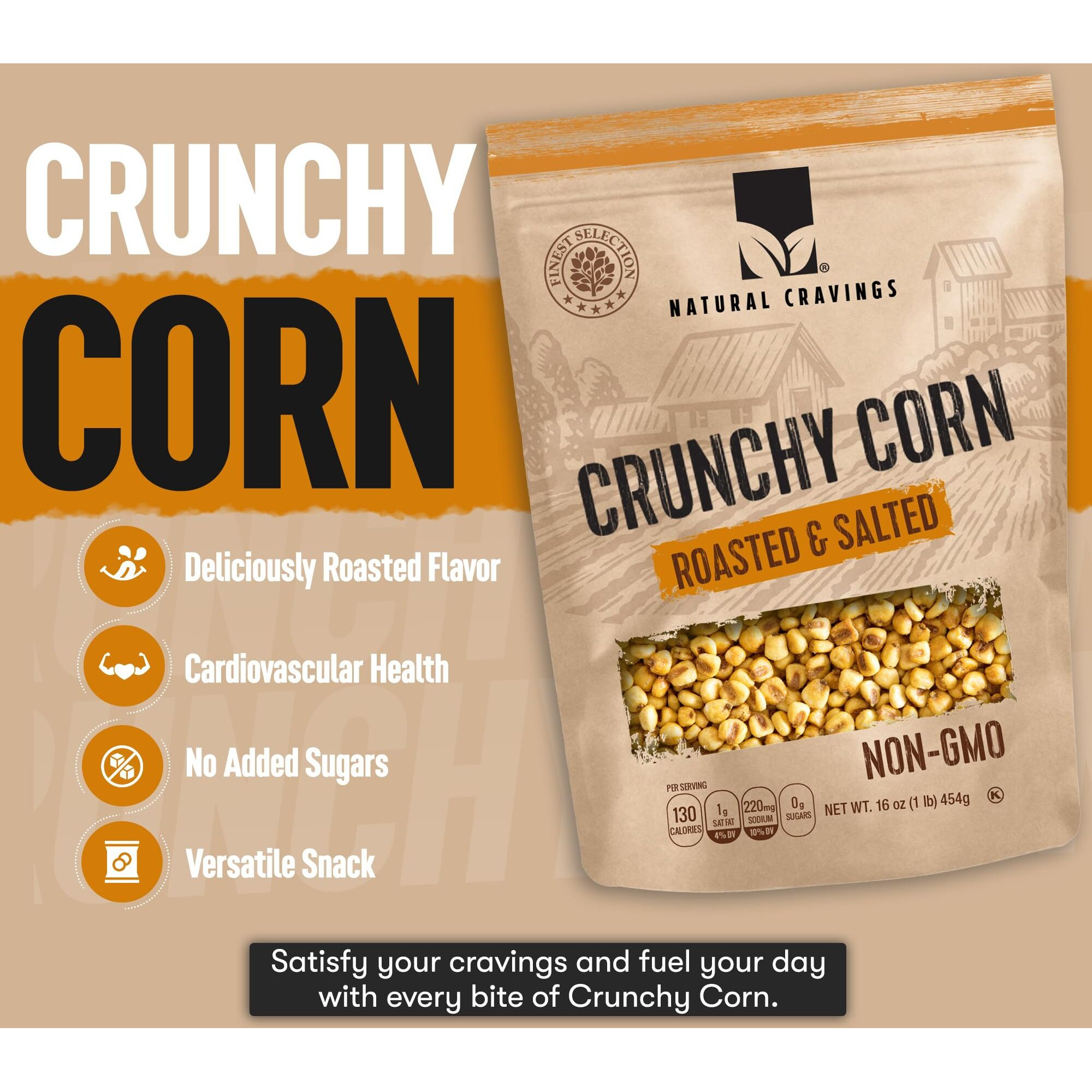Natural Craving Salted And Roasted Corn Nuts - Original Toasted Corn Kernels In Resealable Bag - Crunchy Snack (Natural Cravings Corn Nuts)