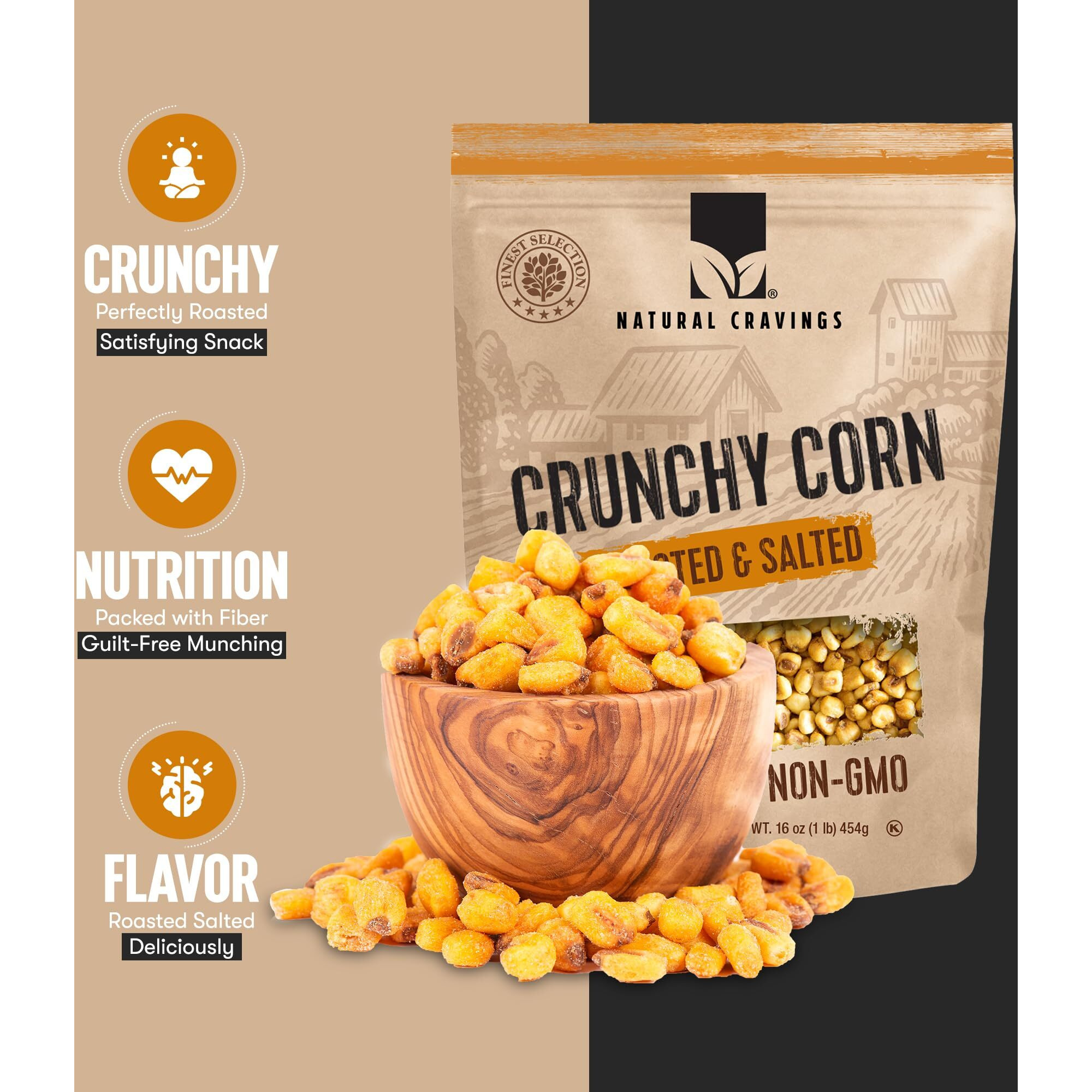 Natural Craving Salted And Roasted Corn Nuts - Original Toasted Corn Kernels In Resealable Bag - Crunchy Snack (Natural Cravings Corn Nuts)