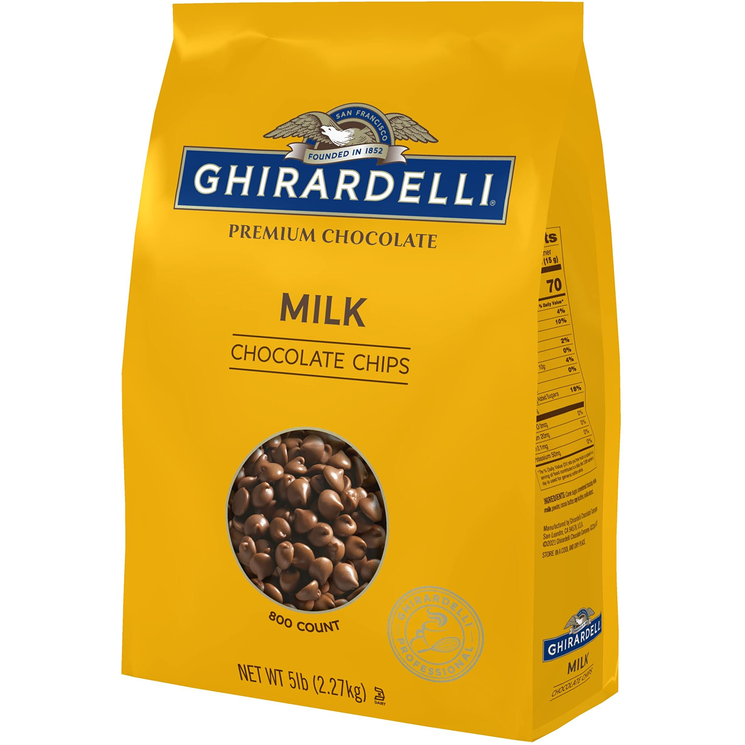 Ghirardelli Chocolate Company Milk Chocolate Chips 800 Per Lb, 5Lb. Bag (Pack Of 1)