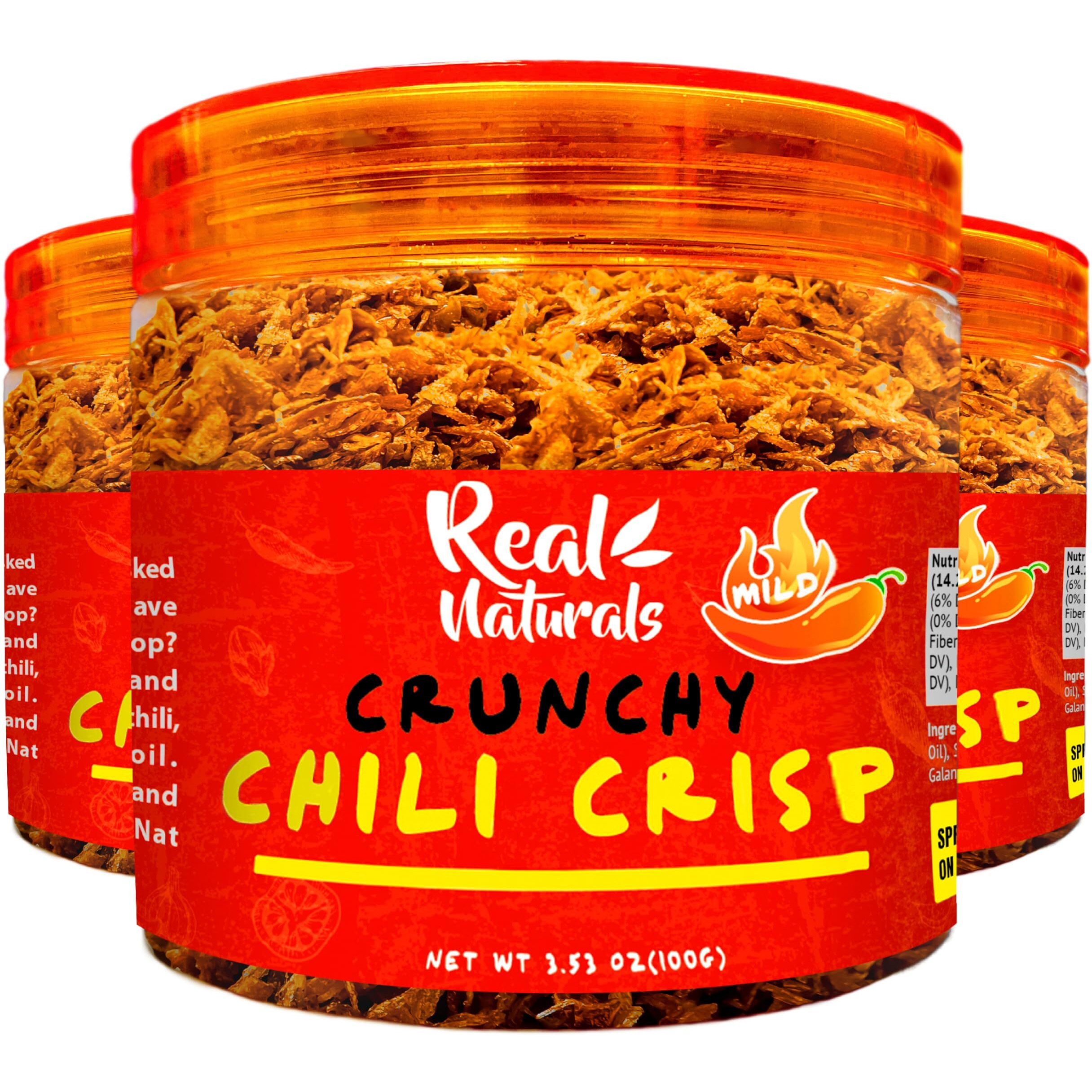 Chili Crisp No-Floating Oil (3 Bottles Medium Hot) Spicy Chilli Crisp Crunch. Crispy Garlic & Onion "&quotNo-Oil"" Chili Oil Crisp By Real Naturals. Chili Garlic Sauce Umami Ramen Toppings & Rice Furikaki.